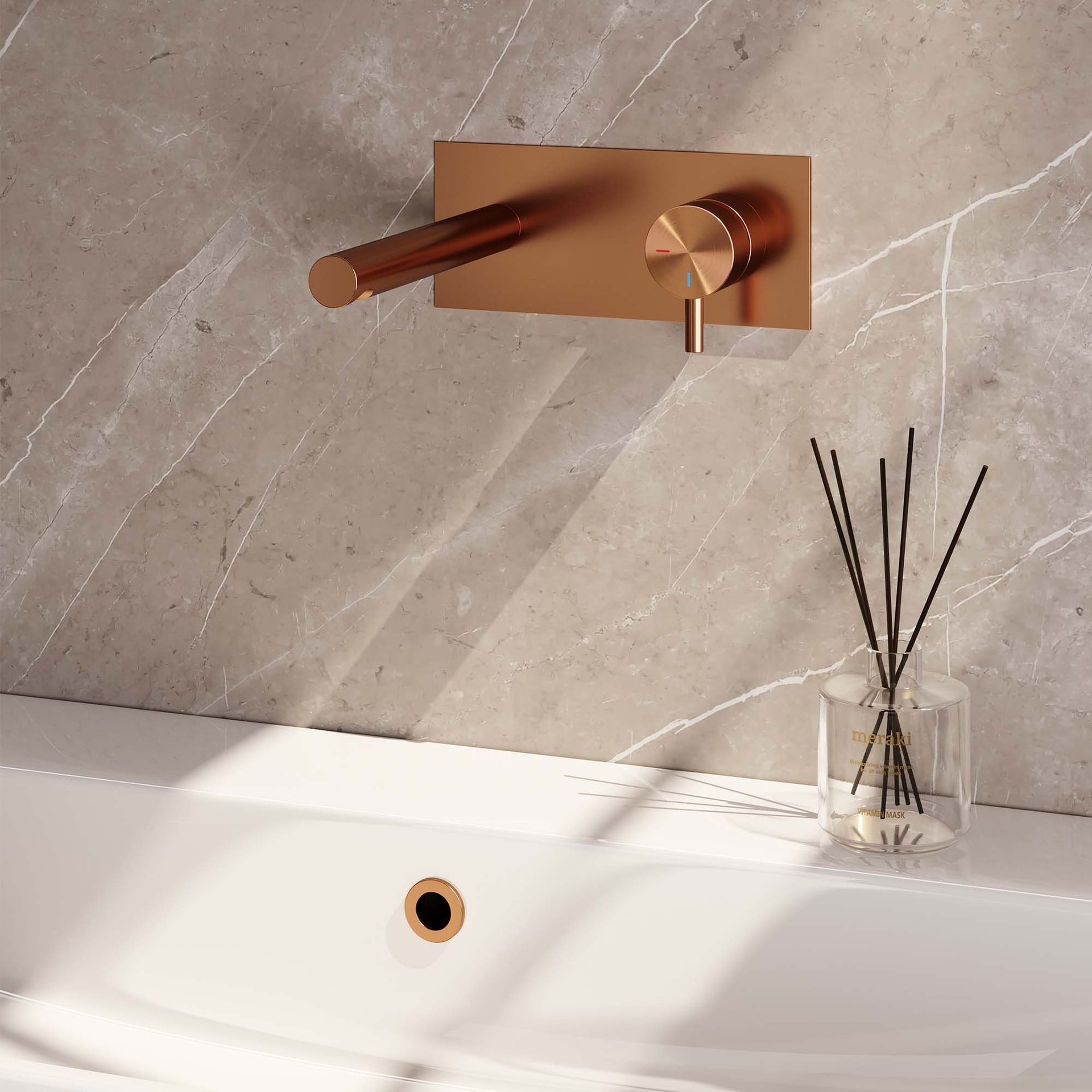 BRAUER Copper Edition inbouw wastafelmengkraan met rechte uitloop en afdekplaat model B1 koper geborsteld PVD