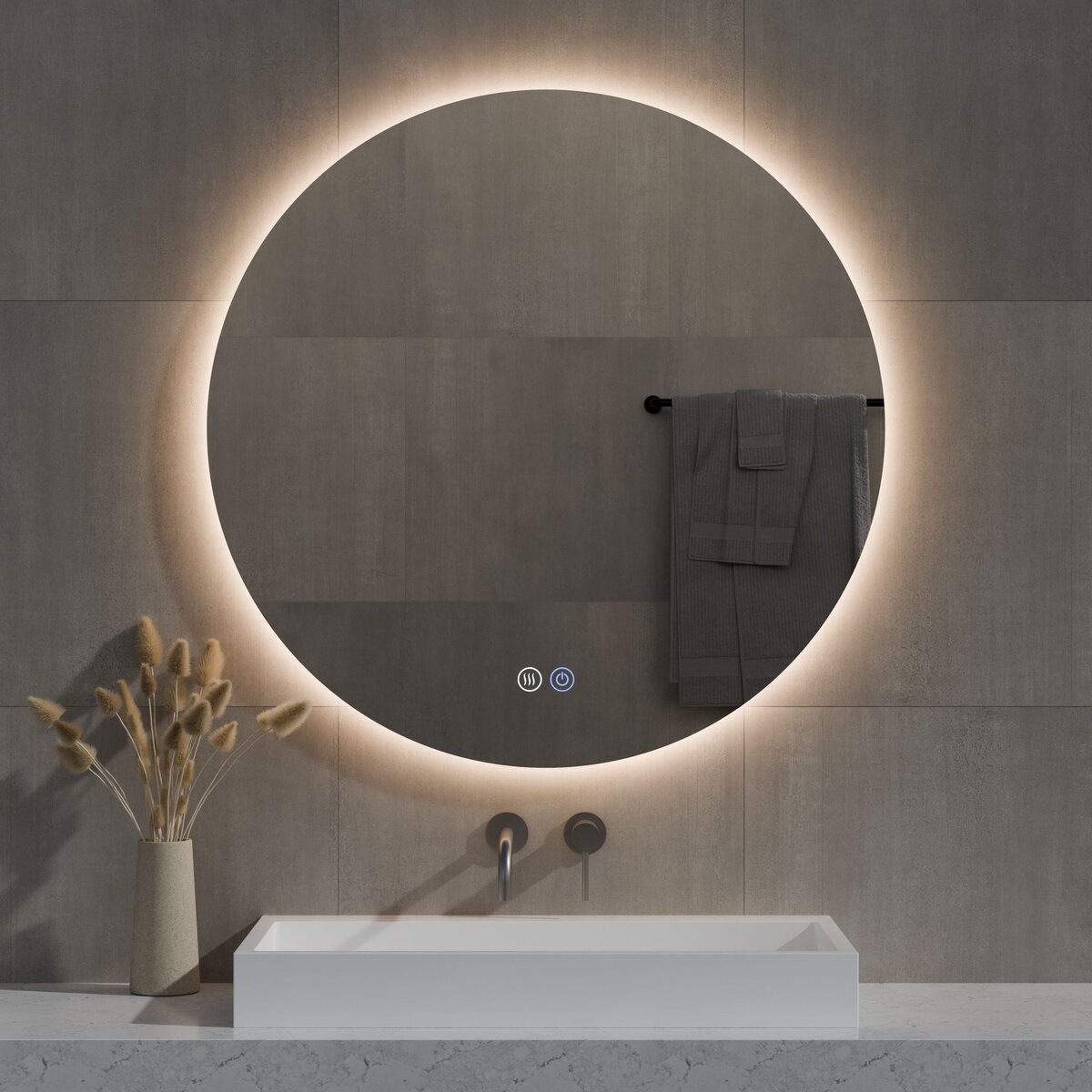 Best-Design "Aldora" ronde spiegel incl.verwarming, 3 kleuren LED verlichting, dimbaar Ø120cm