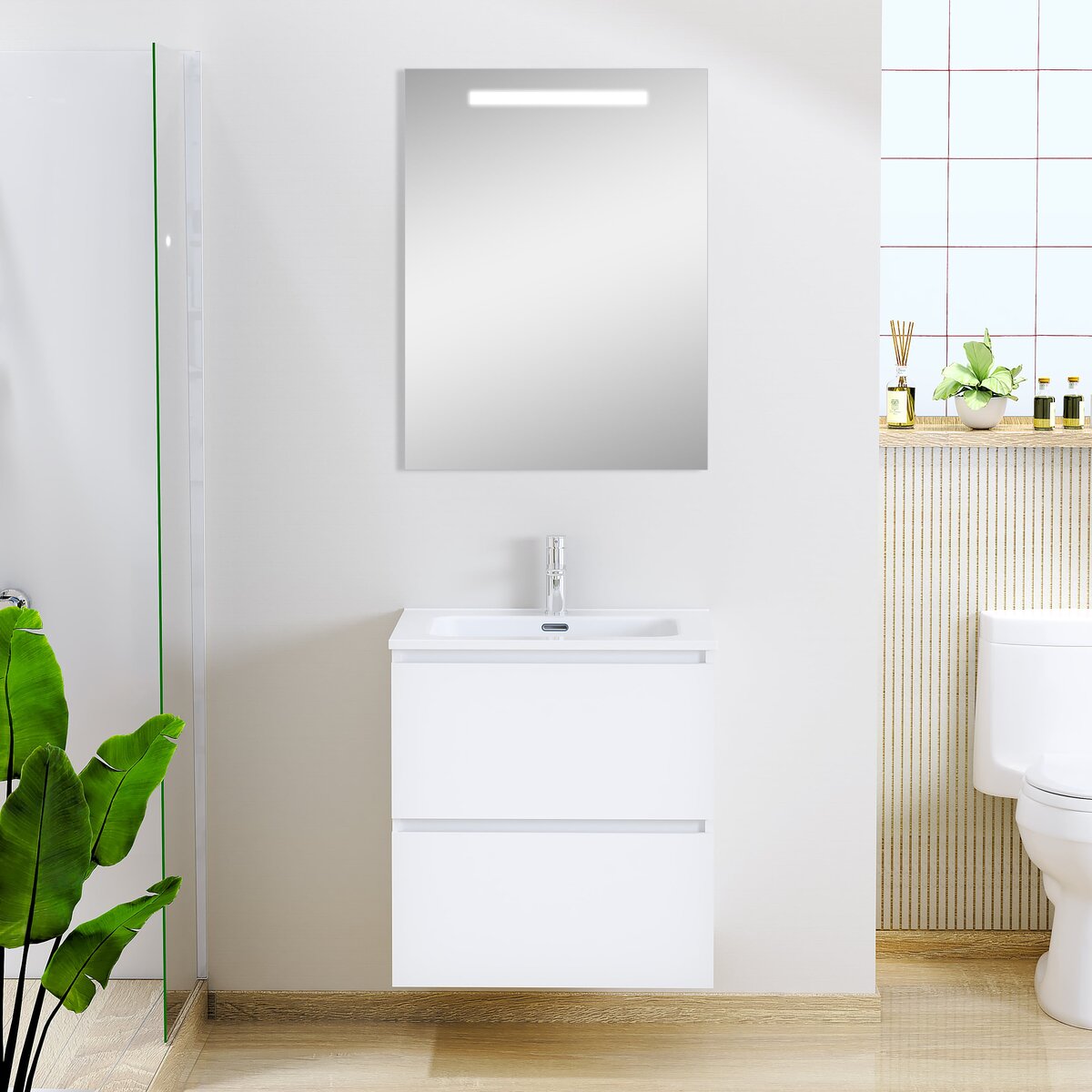 Sephia Badmeubel Compleet Met LED Spiegel 60Cm Mat Wit