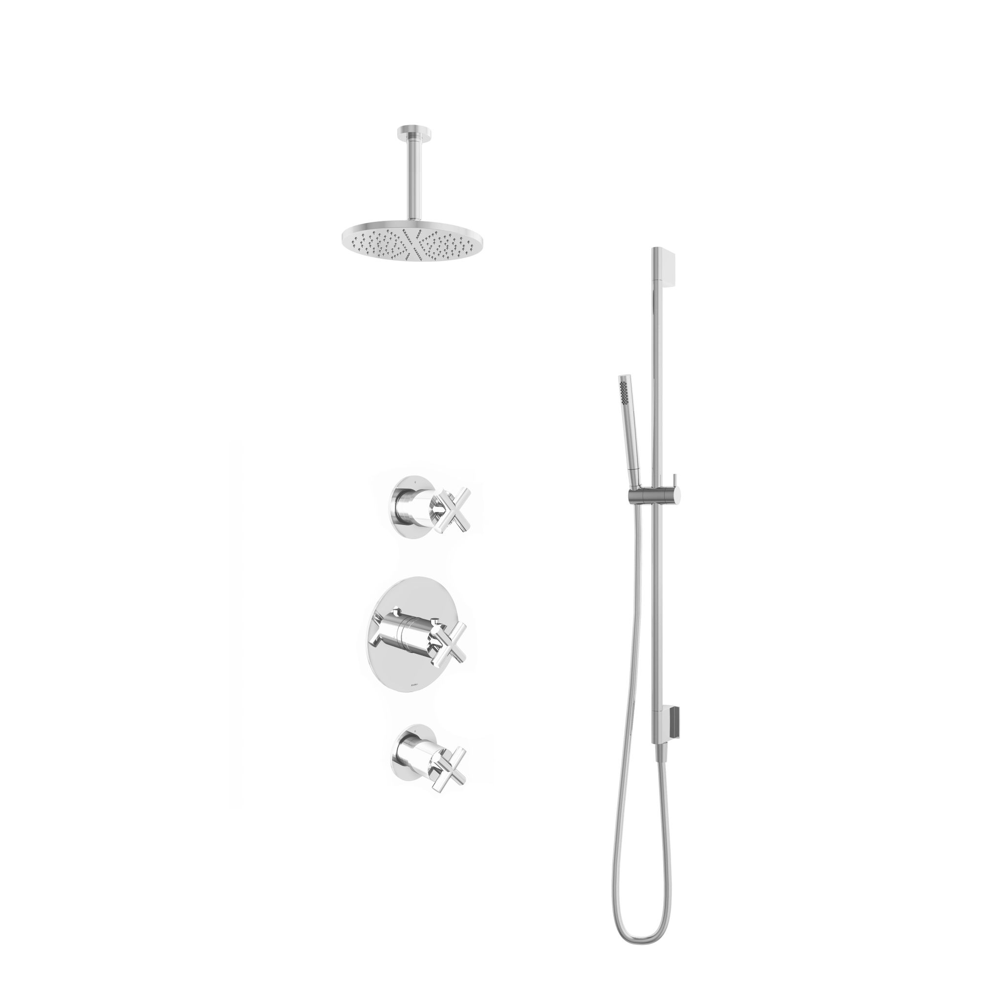 Hotbath Chap Inbouw Regendoucheset Rond Met 2 Stopkranen, Plafondbuis 15cm, Hoofddouche 20cm, Staafhanddouche En Glijstang Chroom