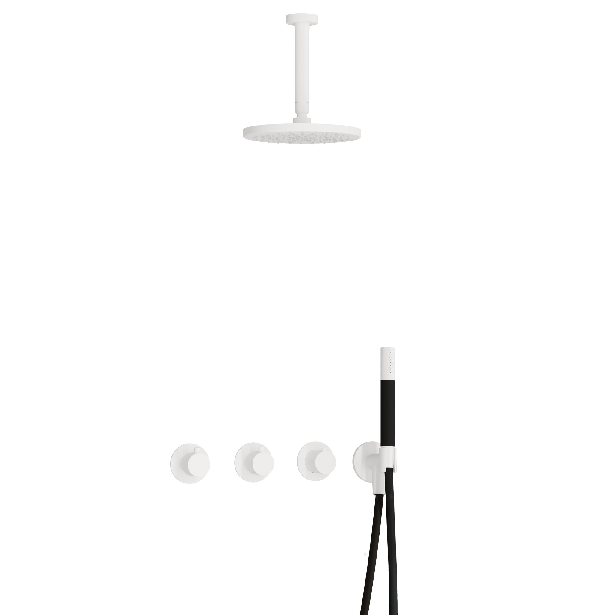 Hotbath Cobber Inbouw Regendoucheset Met Thermostaatkraan, 2 Stopkranen, Plafondbuis 15cm, Hoofddouche 20cm En Staafhanddouche Mat Wit