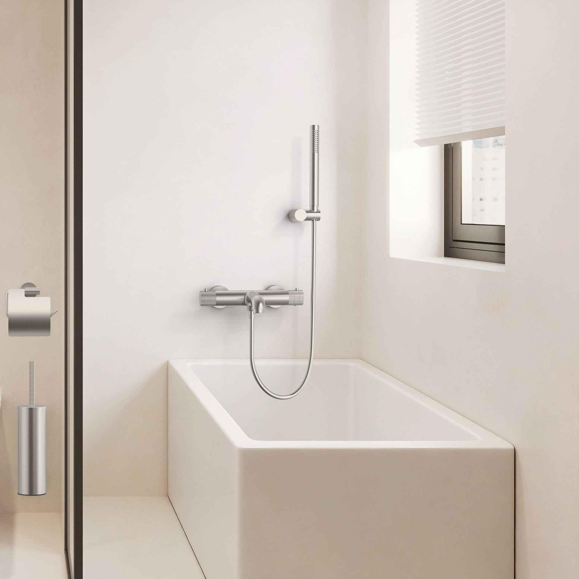 Stria Badmengkraan - Thermostatisch - Opbouw - Knoppen Met Ribbelstructuur - Geborsteld RVS