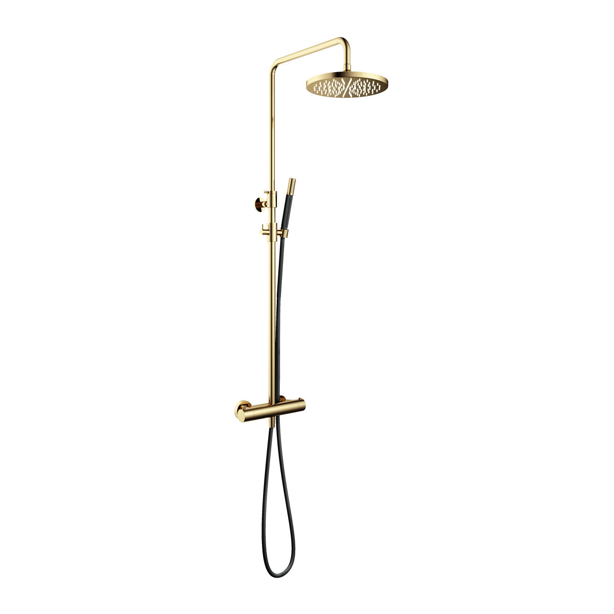Hotbath Cobber Opbouw Regendoucheset Met Thermostaatkraan Met 30cm Ronde Hoofddouche en Staafhanddouche Gepolijst Messing