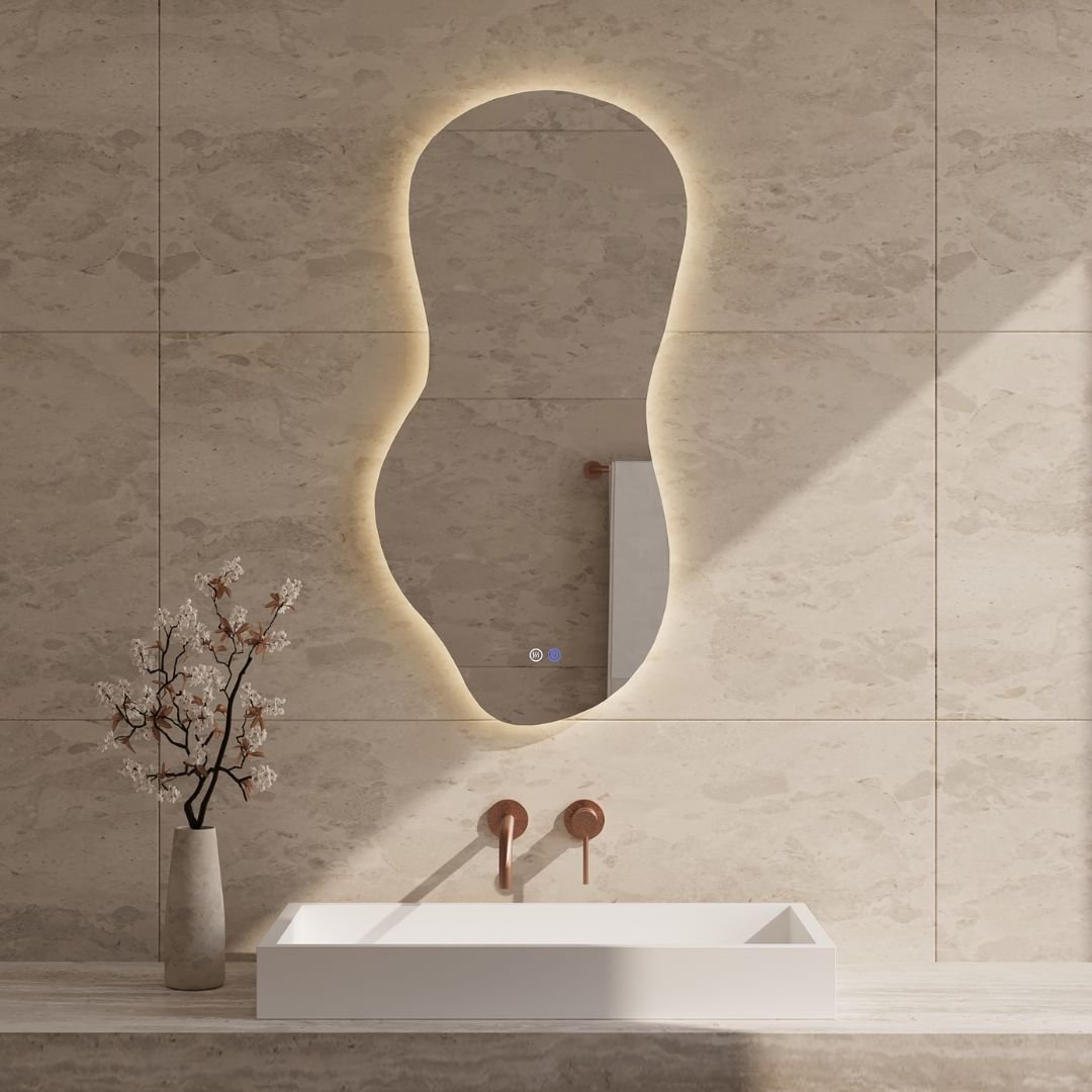 Best-Design "Ziza" Organische spiegel incl. verwarming, 3 kleuren LED verlichting dimbaar 100x50 cm