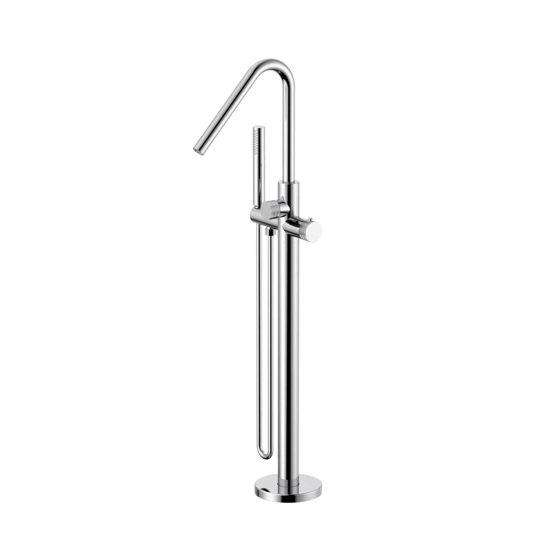 Stria Badmengkraan - Vrijstaand - Thermostatisch - Met Handdouche En Doucheslang - Knoppen Met Ribbelstructuur - Chroom