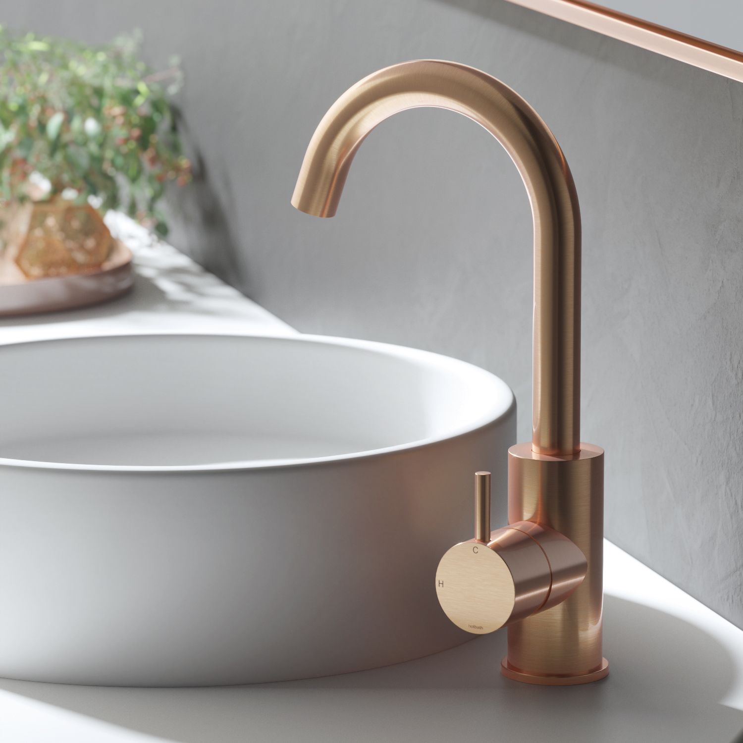 Hotbath Cobber Opbouw Wastafelmengkraan Met Draaibare Uitloop Geborsteld Koper - Living Colours