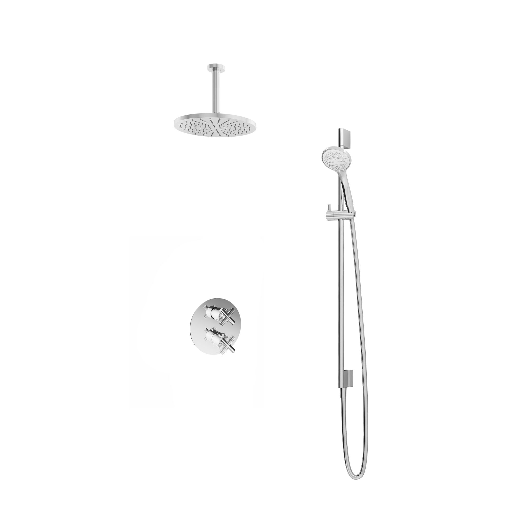 Hotbath Chap Inbouw Regendoucheset Rond Met 2-Weg-Omstel, Plafondbuis 15cm, Hoofddouche 25cm, 3-Standen Handdouche En Glijstang Chroom