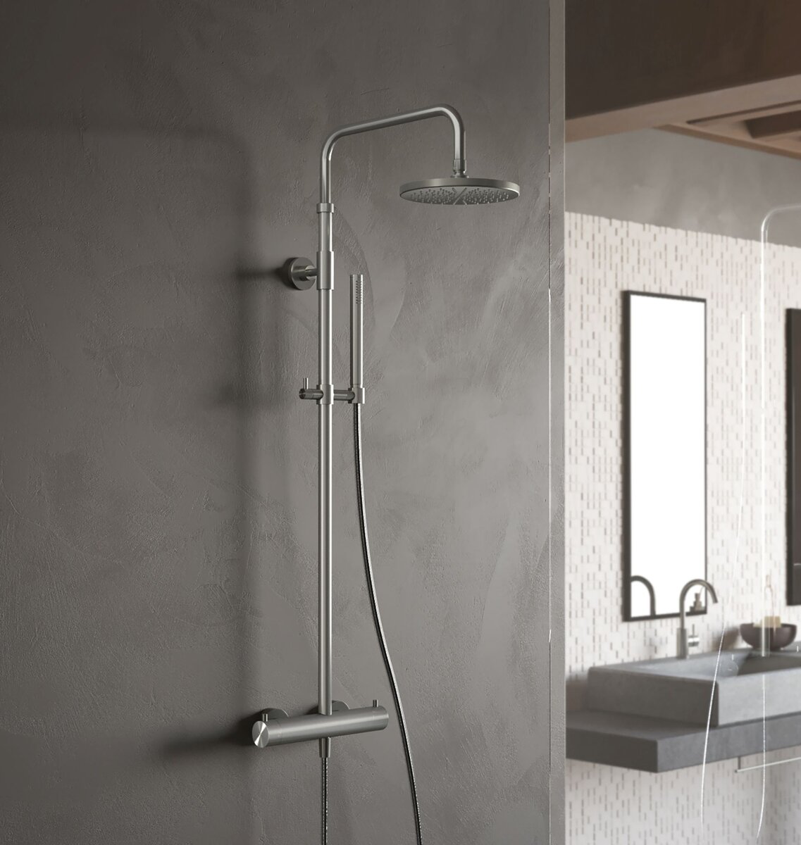Hotbath Archie Opbouw Regendoucheset Met Thermostaatkraan, Hoofddouche 20 cm En Staafhanddouche RVS