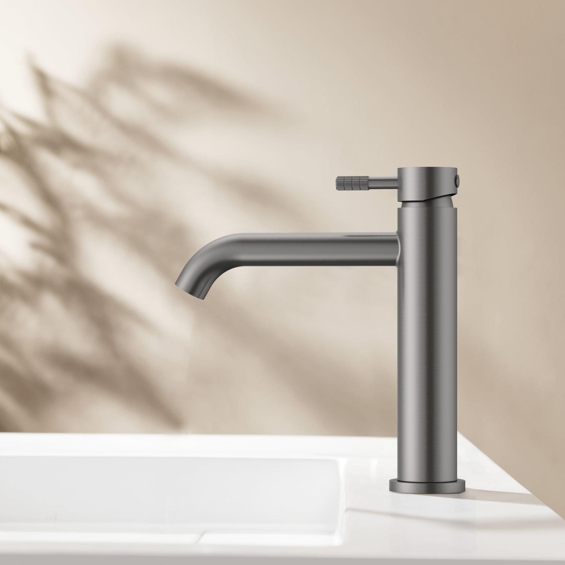 Stria Wastafelmengkraan - Cold Start - Hendel Met Verfijnde Ribbelstructuur - Zonder Afvoerplug - Gunmetal (PVD)