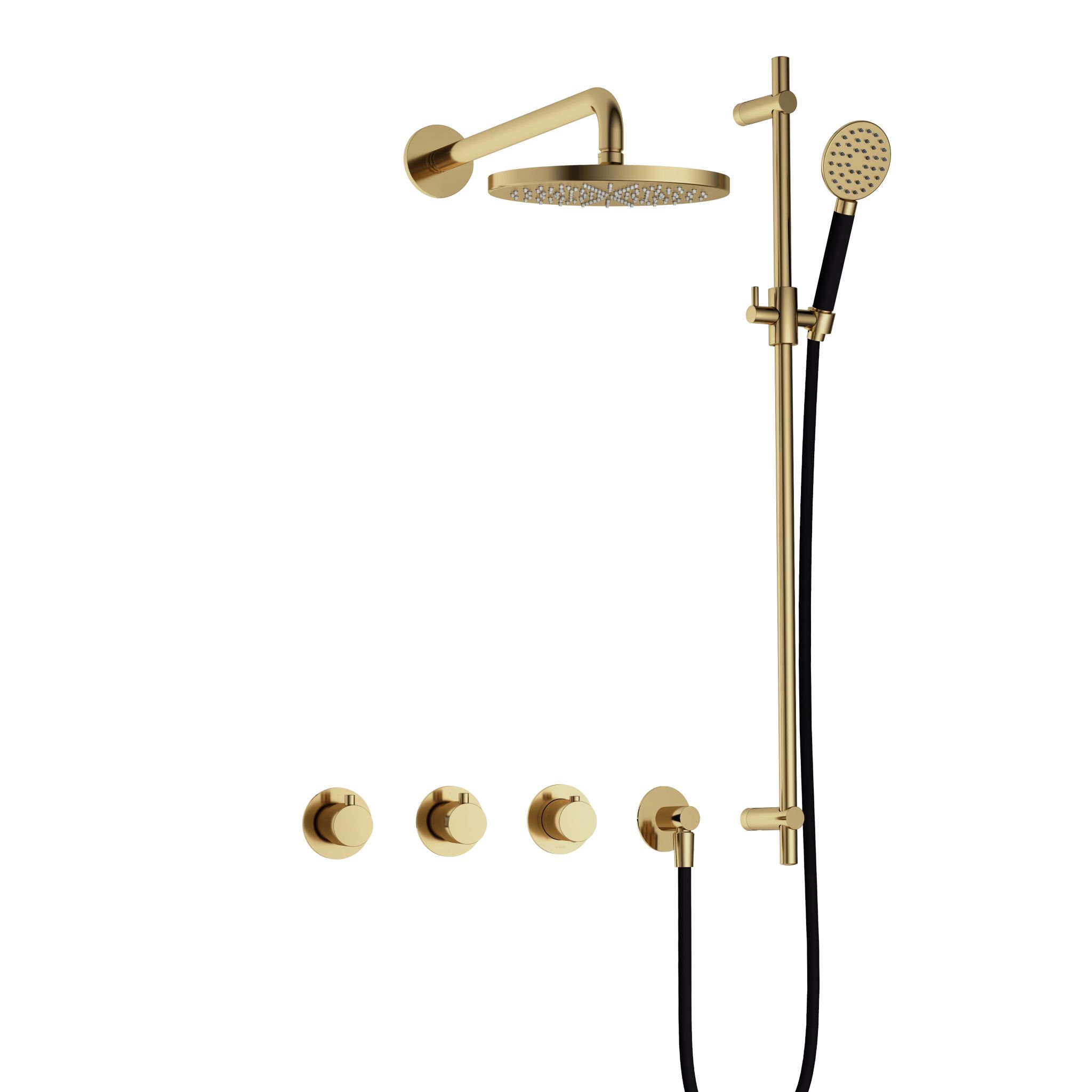 Hotbath Cobber Inbouw Regendoucheset Met Thermostaatkraan, 2 Stopkranen, Wandarm, Hoofddouche 20cm, 3-Standen Handdouche En Glijstang Gepolijst Messing