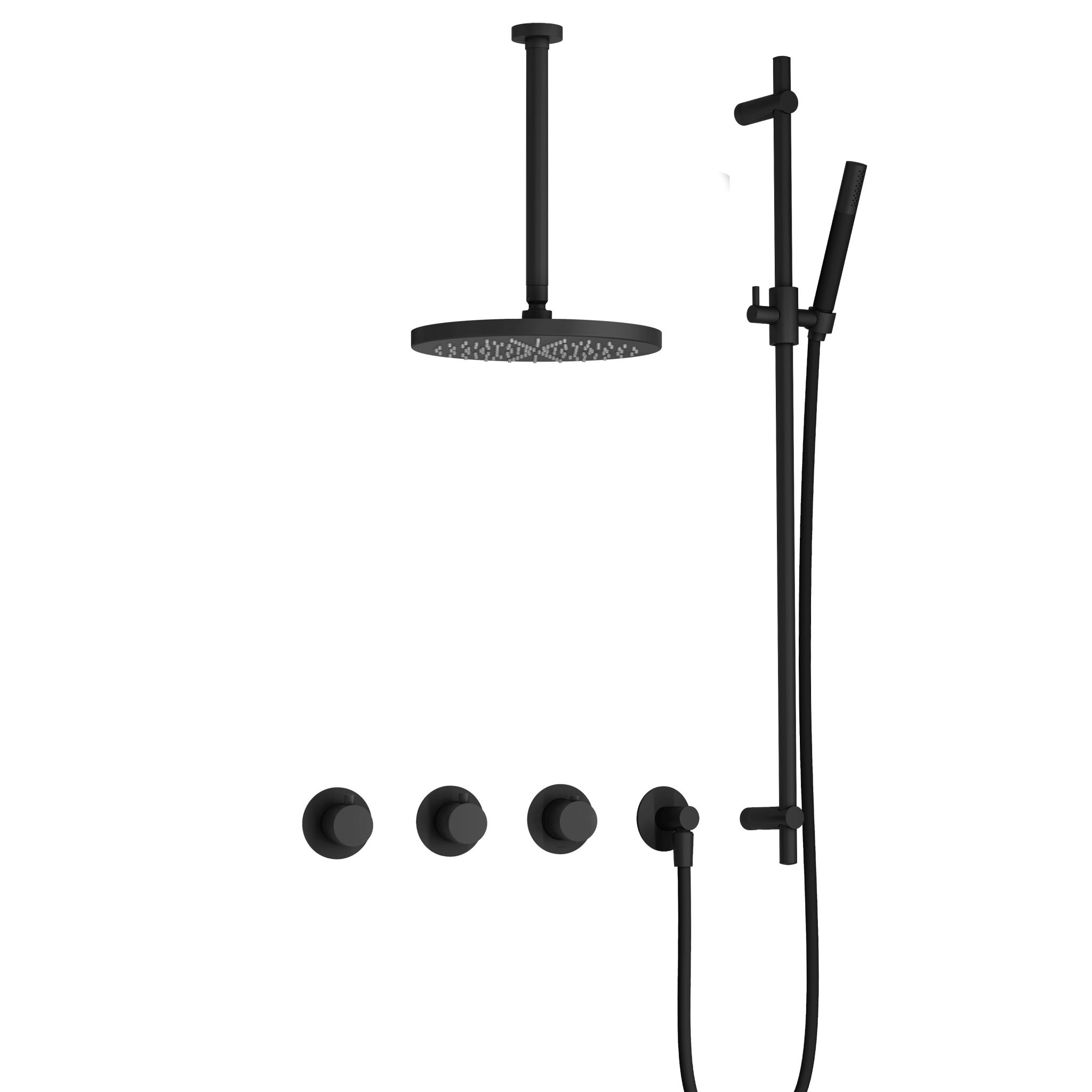 Hotbath Cobber Inbouw Regendoucheset Met Thermostaatkraan, 2 Stopkranen, Plafondbuis 30cm, Hoofddouche 30cm, Staafhanddouche En Glijstang Mat Zwart