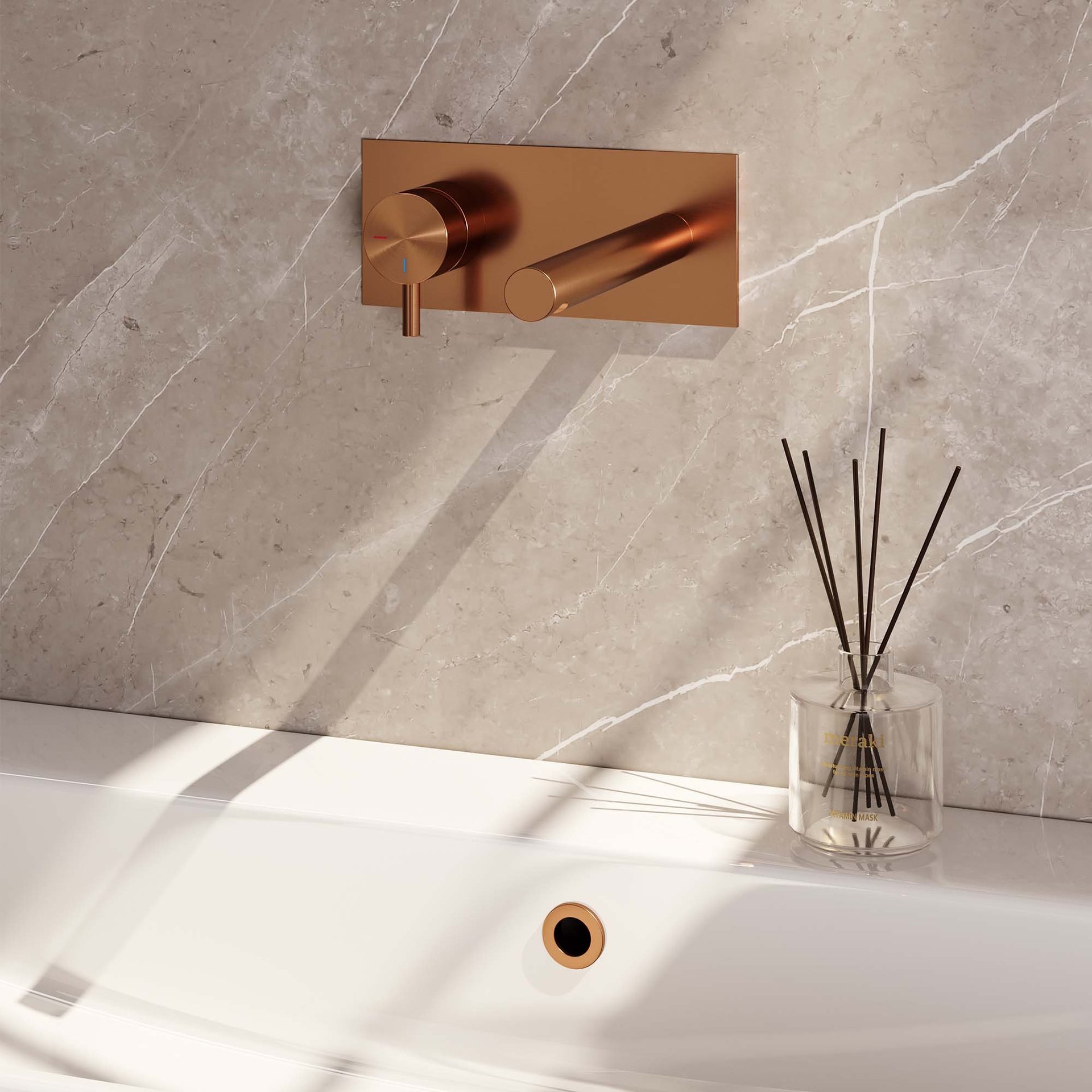 BRAUER Copper Edition inbouw wastafelmengkraan met rechte uitloop en afdekplaat model B2 koper geborsteld PVD