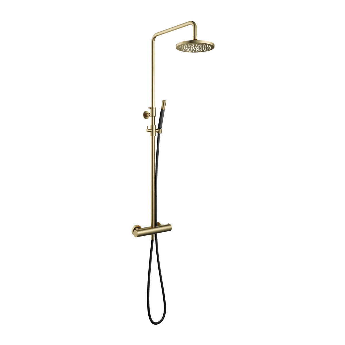 Hotbath Cobber Opbouw Regendoucheset Met Thermostaatkraan Met 20cm Ronde Hoofddouche en Staafhanddouche Geborsteld Messing