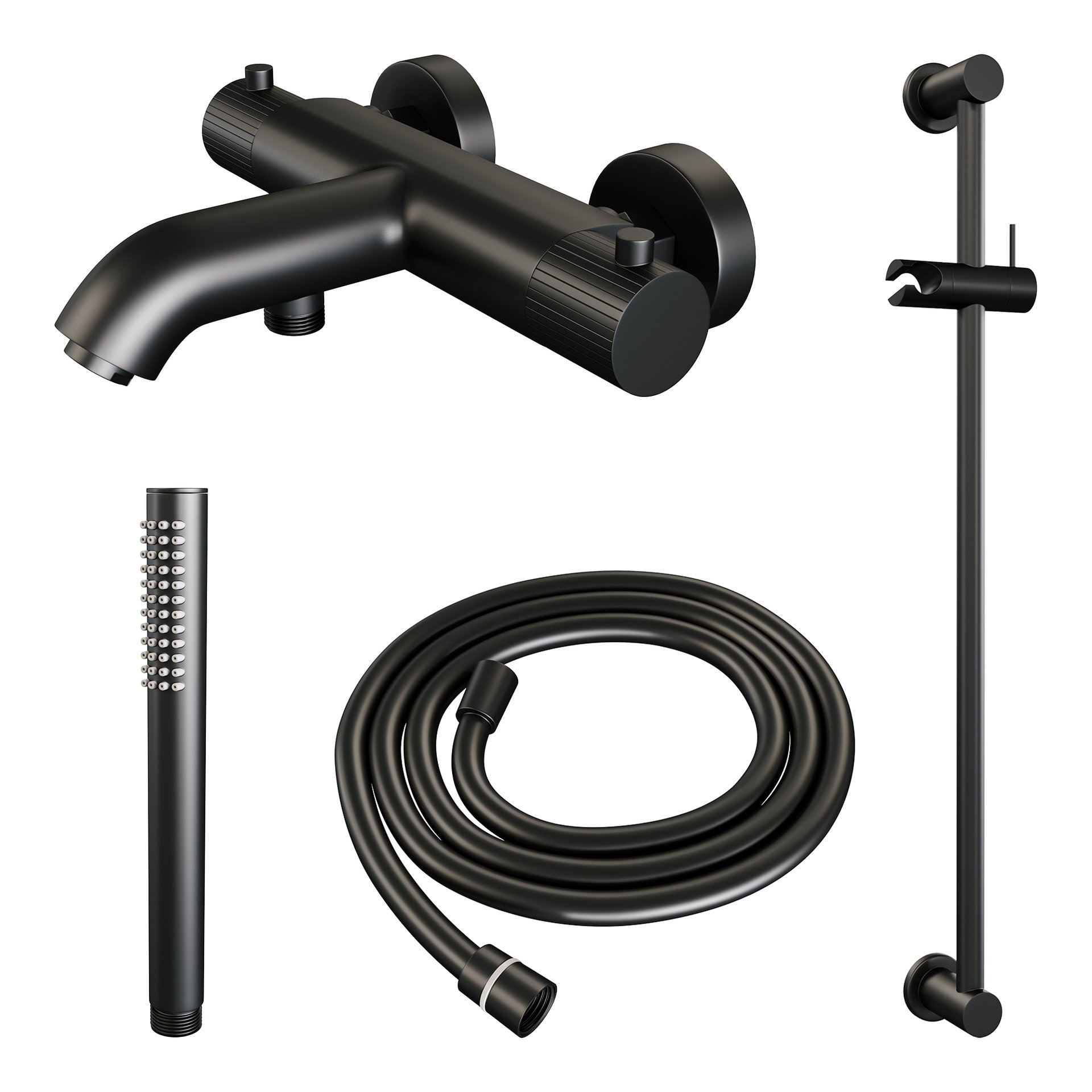 BRAUER Stripe opbouw baddouche thermostaatkraan SET 01 met glijstang en staaf handdouche en doucheslang mat zwart