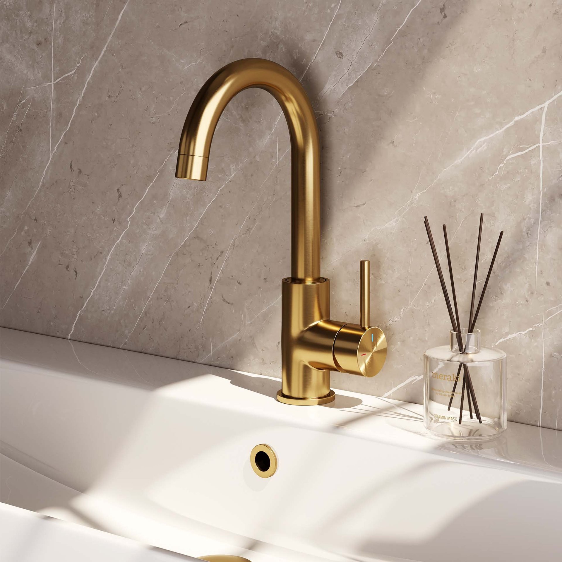 BRAUER Stripe hoge opbouw wastafelmengkraan met draaibare platte uitloop model A goud geborsteld PVD