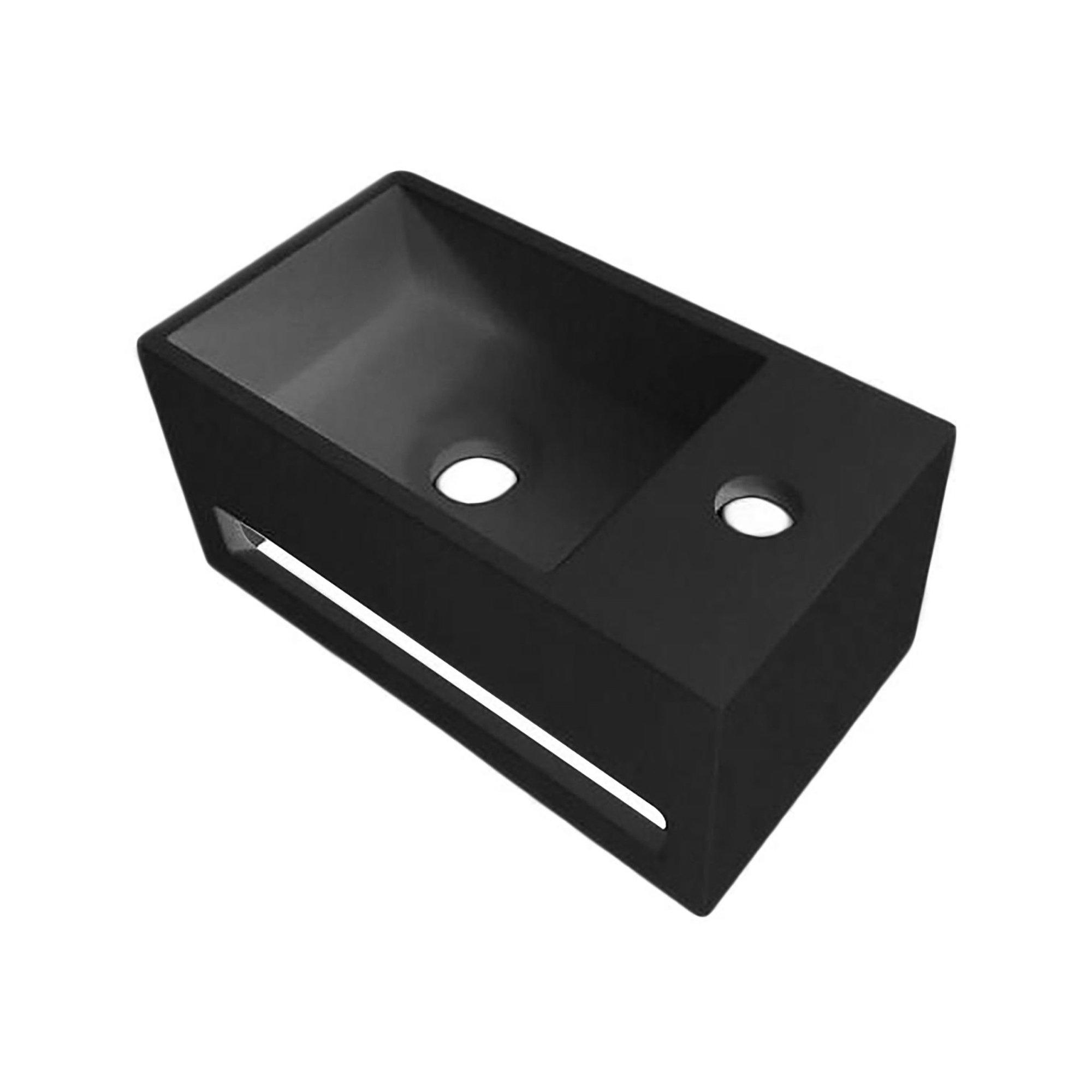 Creavit Aloni Solid Surface Wastafel Mat Zwart Handdoekhouder Met Kraangat Rechts 35,8x20,5x15,7 Cm