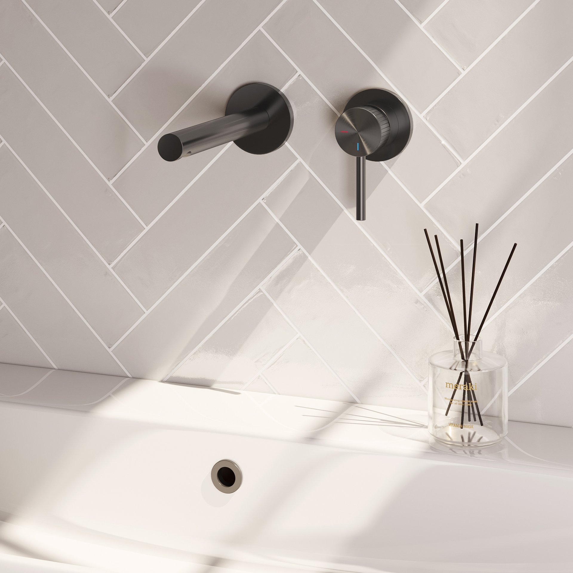 BRAUER Stripe inbouw wastafelmengkraan met rechte uitloop en rozetten model A1 gunmetal geborsteld PVD