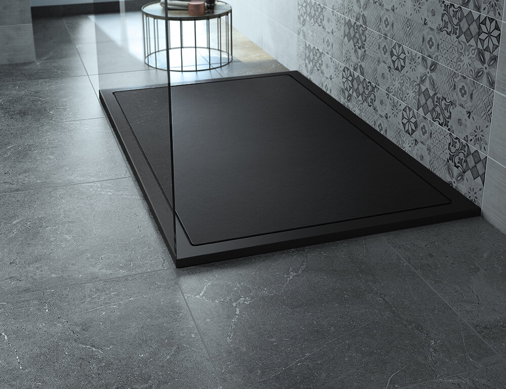 Creavit Aloni Elite Flat Composietsteen Douchebak Zwart 140x90x3cm