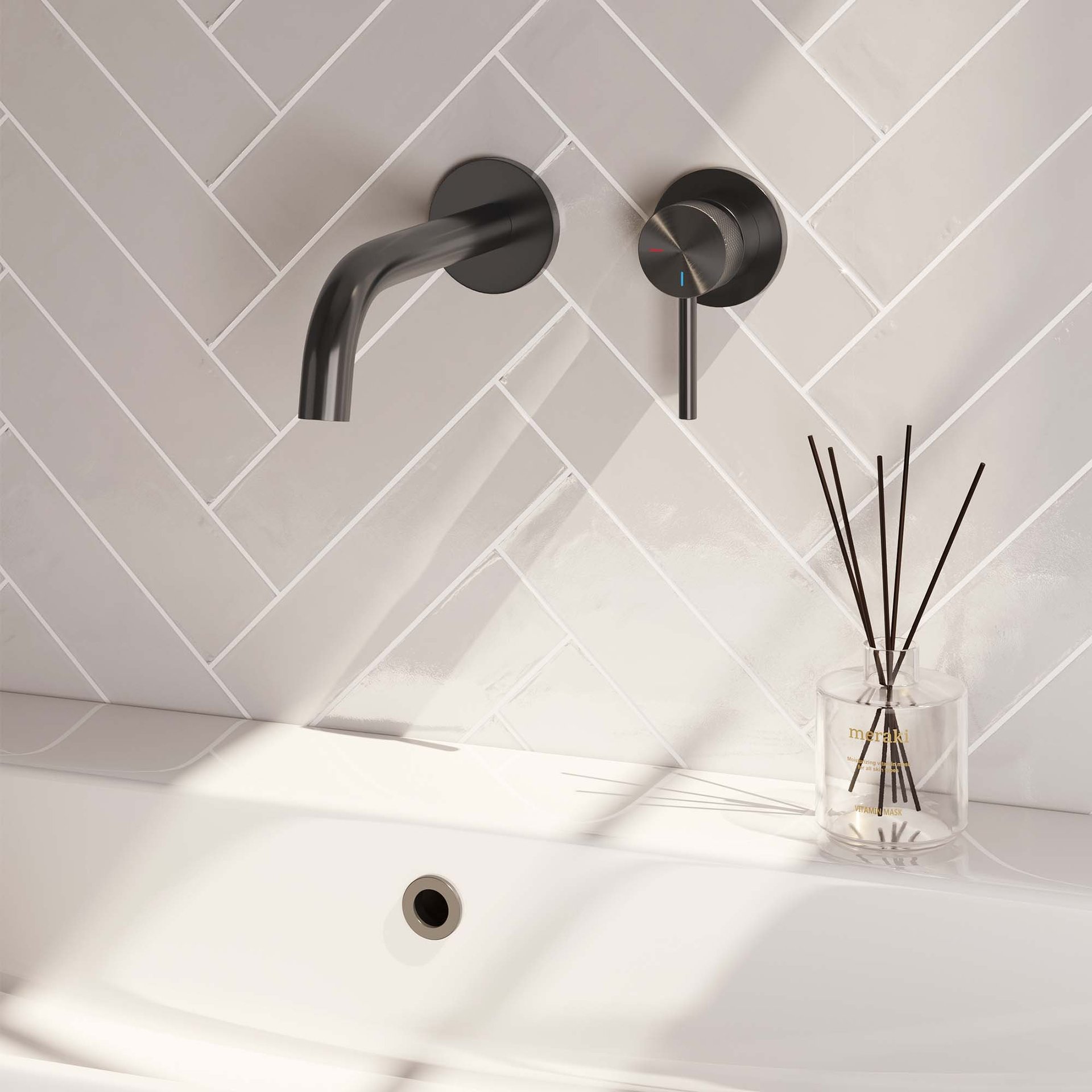 BRAUER Gunmetal Carving inbouw wastafelmengkraan met gebogen uitloop en rozetten model A1 gunmetal geborsteld PVD
