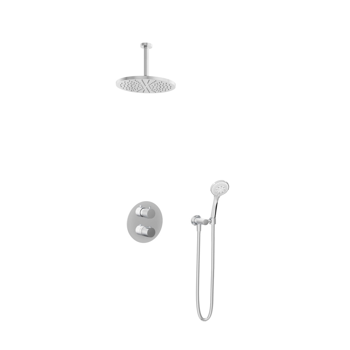 Hotbath Buddy Inbouw Regendoucheset Met 2-Weg-Omstel, Plafondbuis 15cm, Hoofddouche 30cm en 3-Standen Handdouche Chroom