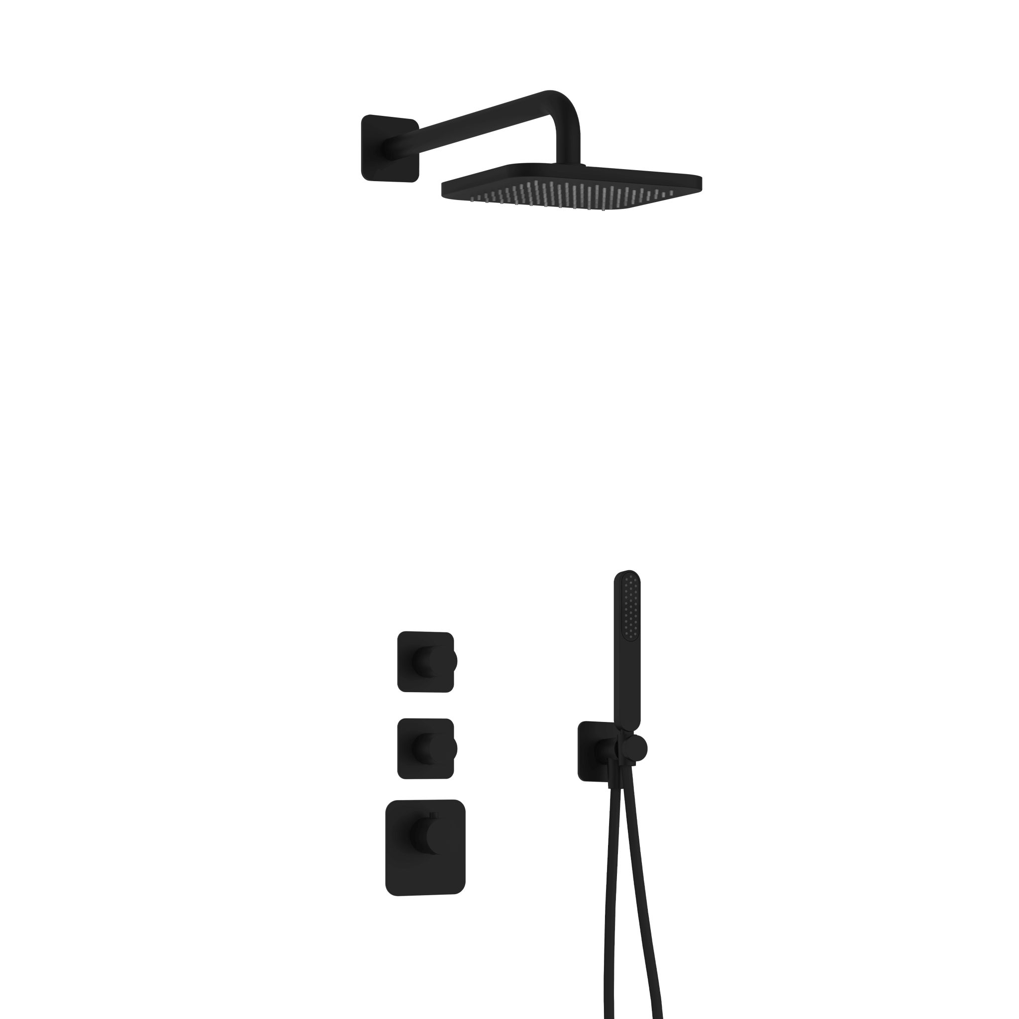 Hotbath Gal Inbouw Regendoucheset High Flow Met 2 Stopkranen, Wandarm, Hoofddouche 22x22cm En Staafhanddouche Mat Zwart