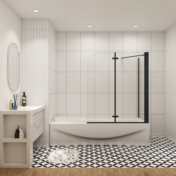 Badwand Black Crocus 2-Delig 120X140 Met Zijwand 70cm 6Mm Helder Glas Antikalk Mat Zwart