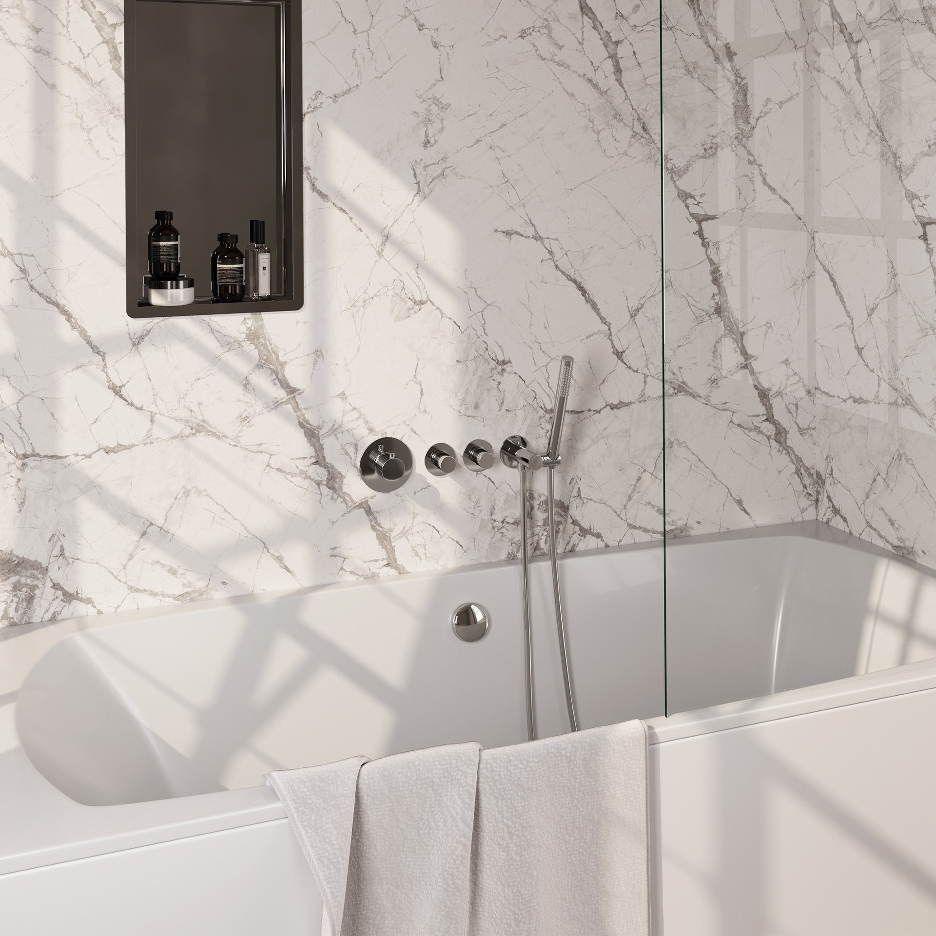 BRAUER Stripe thermostatische inbouw badkraan SET 01 met badvulcombinatie en staaf handdouche en doucheslang en wandaansluitbocht chroom