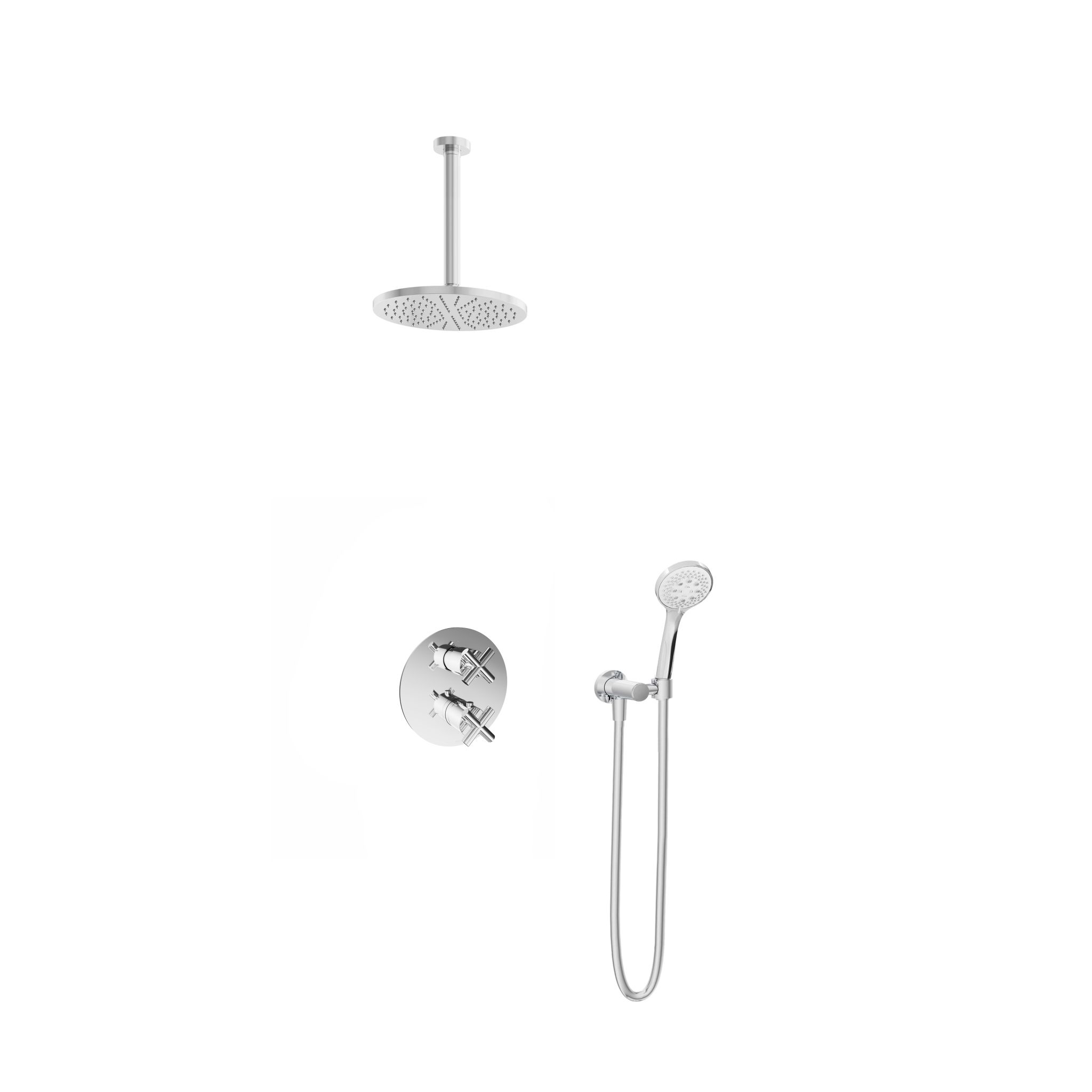 Hotbath Chap Inbouw Regendoucheset Rond Met 2-weg-omstel, Plafondbuis 30cm, Hoofddouche 20cm En 3-Standen Handdouche Chroom