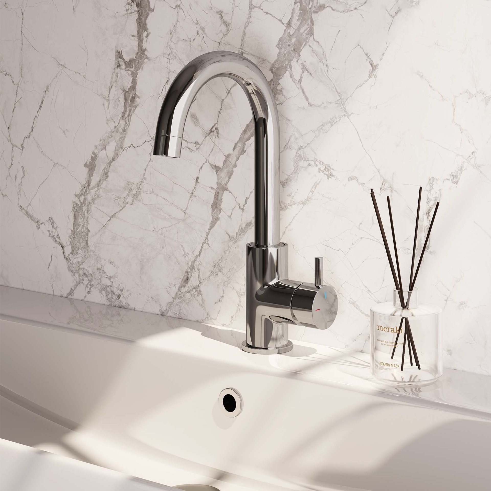 BRAUER Chrome Edition hoge opbouw wastafelmengkraan met draaibare ronde uitloop model B chroom
