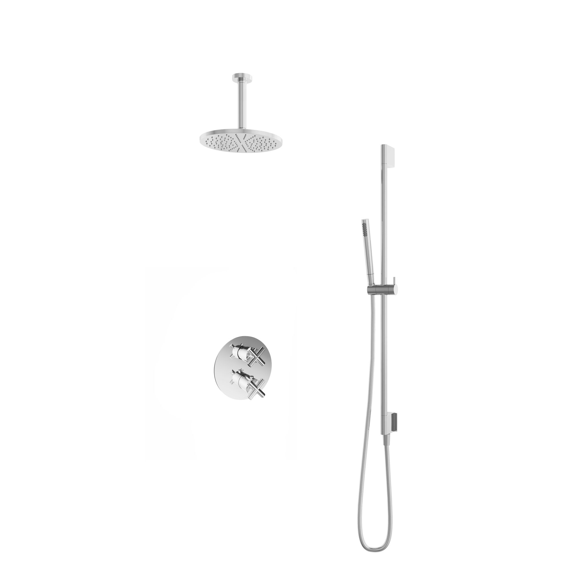 Hotbath Chap Inbouw Regendoucheset Rond Met 2-weg-omstel, Plafondbuis 15cm, Hoofddouche 20cm, Staafhanddouche En Glijstang Chroom