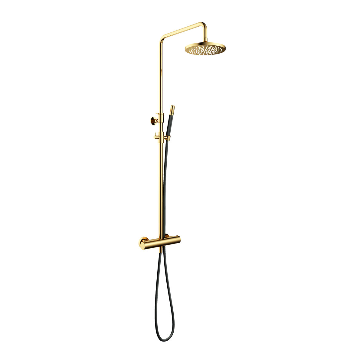 Hotbath Cobber Opbouw Regendoucheset Met Thermostaatkraan Met 20cm Ronde Hoofddouche en Staafhanddouche Gepolijst Messing PVD