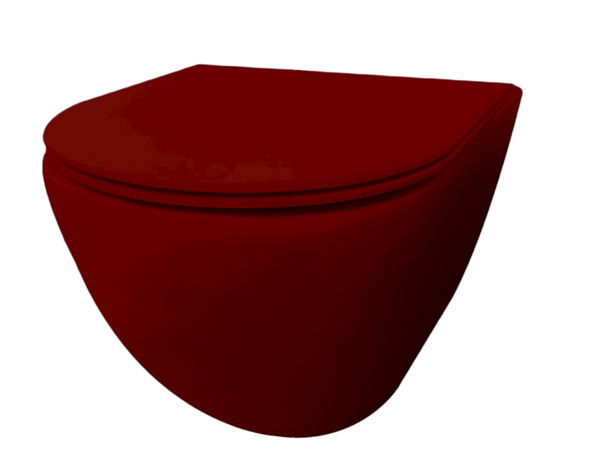 Best-Design "Morrano-49-Zonder-Spoelrand" wandcloset blinde bevestiging incl. zitting Mat-donkerrood