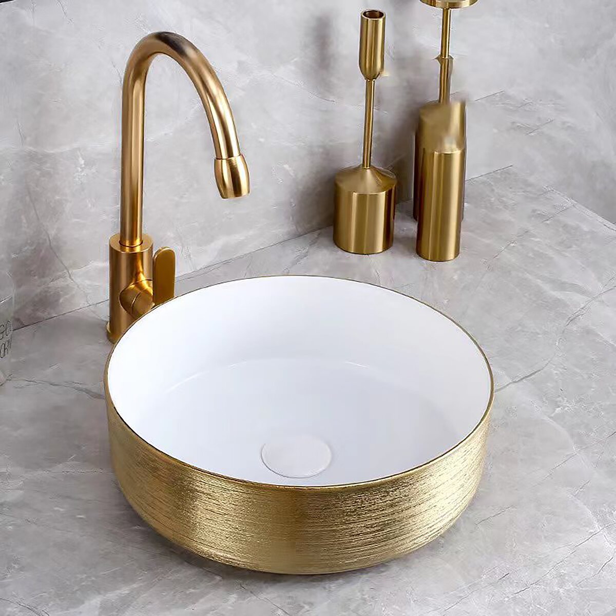 Creavit Aloni Opbouw Waskom Met Geborsteld Relïef Gouden-Wit 36 cm