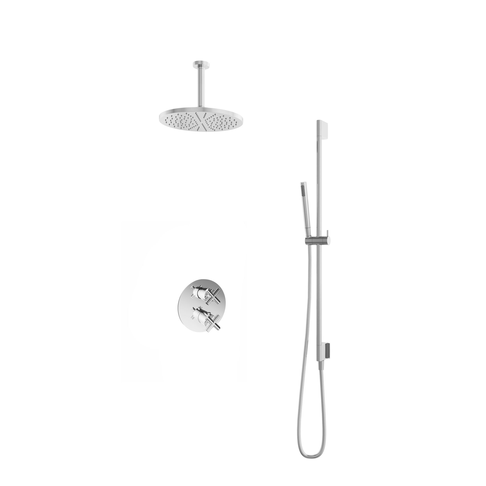 Hotbath Chap Inbouw Regendoucheset Rond Met 2-weg-omstel, Plafondbuis 15cm, Hoofddouche 30cm, Staafhanddouche En Glijstang Chroom
