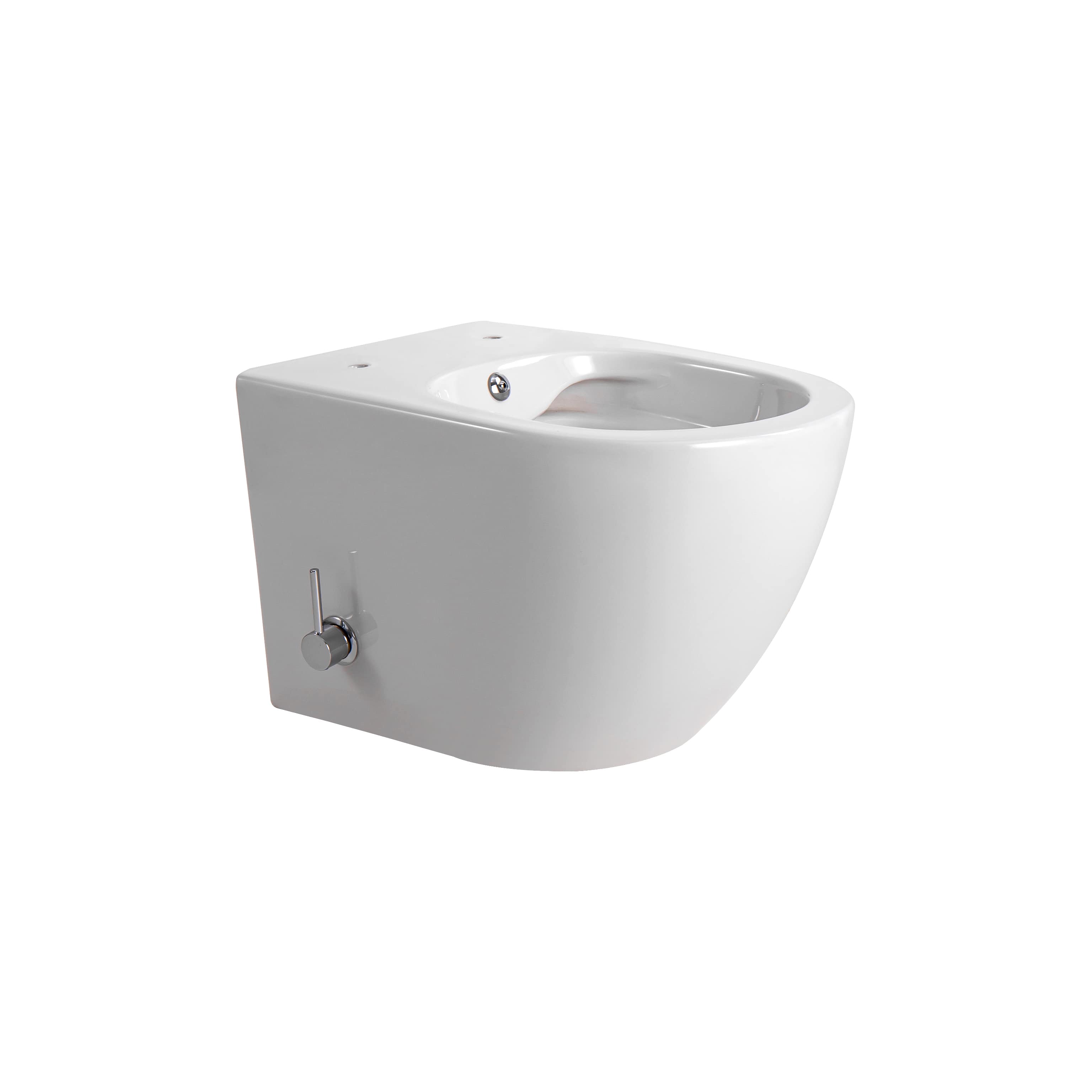 Darlo Hangtoilet met Bidet - Randloos - met Bidetkraan Koud Water - Zonder Zitting - Compact 49 cm - Glanzend Wit
