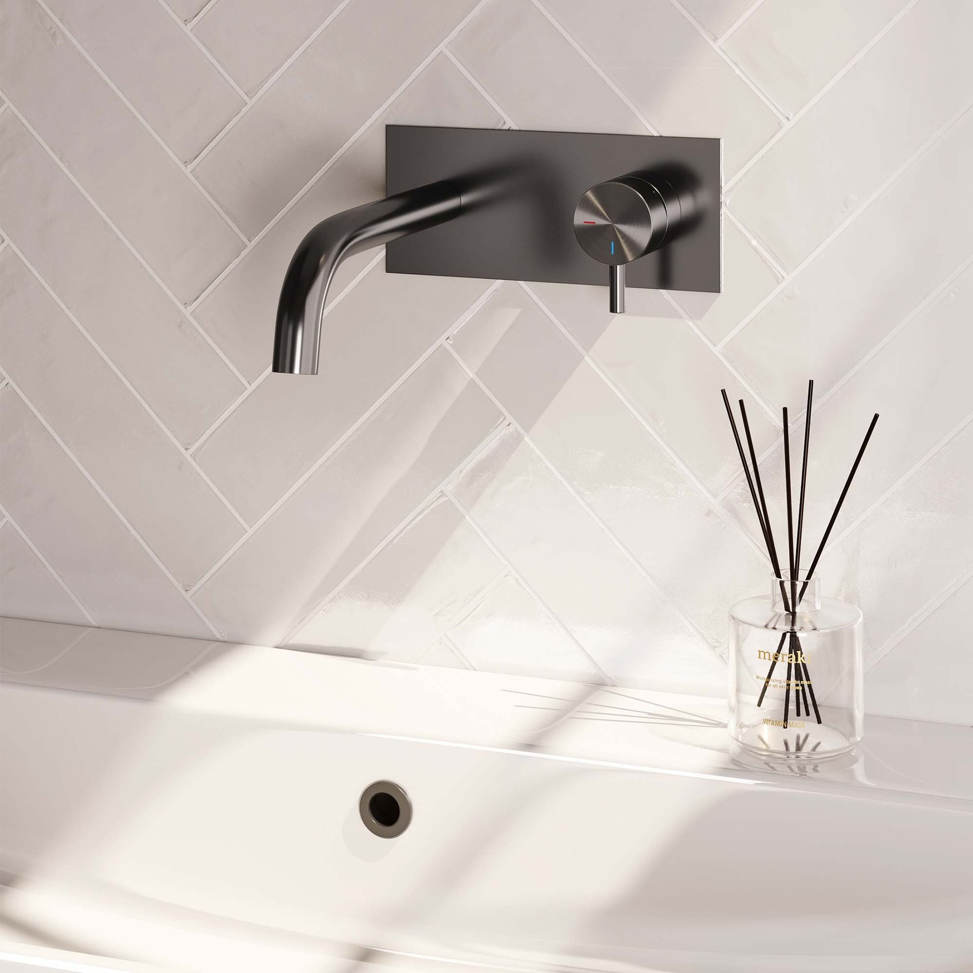 BRAUER Gunmetal Edition inbouw wastafelmengkraan met gebogen uitloop en afdekplaat model B1 gunmetal geborsteld PVD