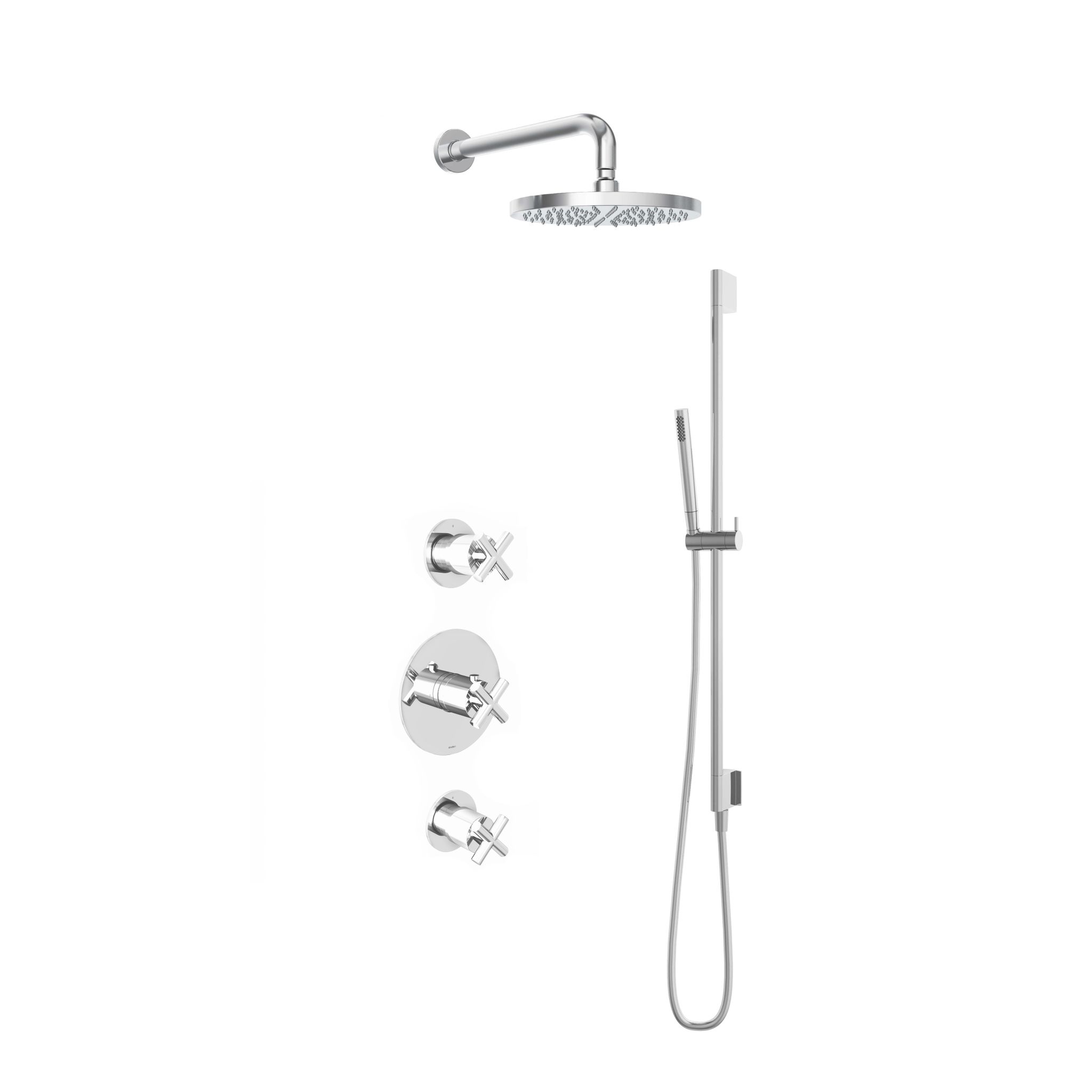 Hotbath Chap Inbouw Regendoucheset Rond Met 2 Stopkranen, Wandarm, Hoofddouche 25cm, Staafhanddouche En Glijstang Chroom