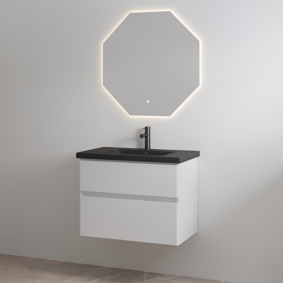 Best-Design badkamermeubelset "Quick-Black" Glans-wit onderkast + Mat-zwart wastafel 65cm