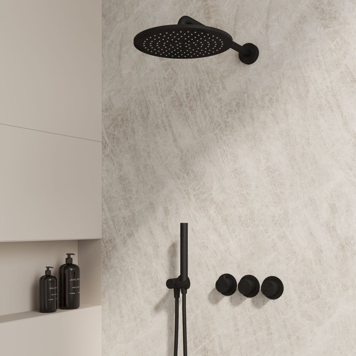 Best-Design "One-Pack" inbouw-regendoucheset "High-End Nero M-250" mat-zwart