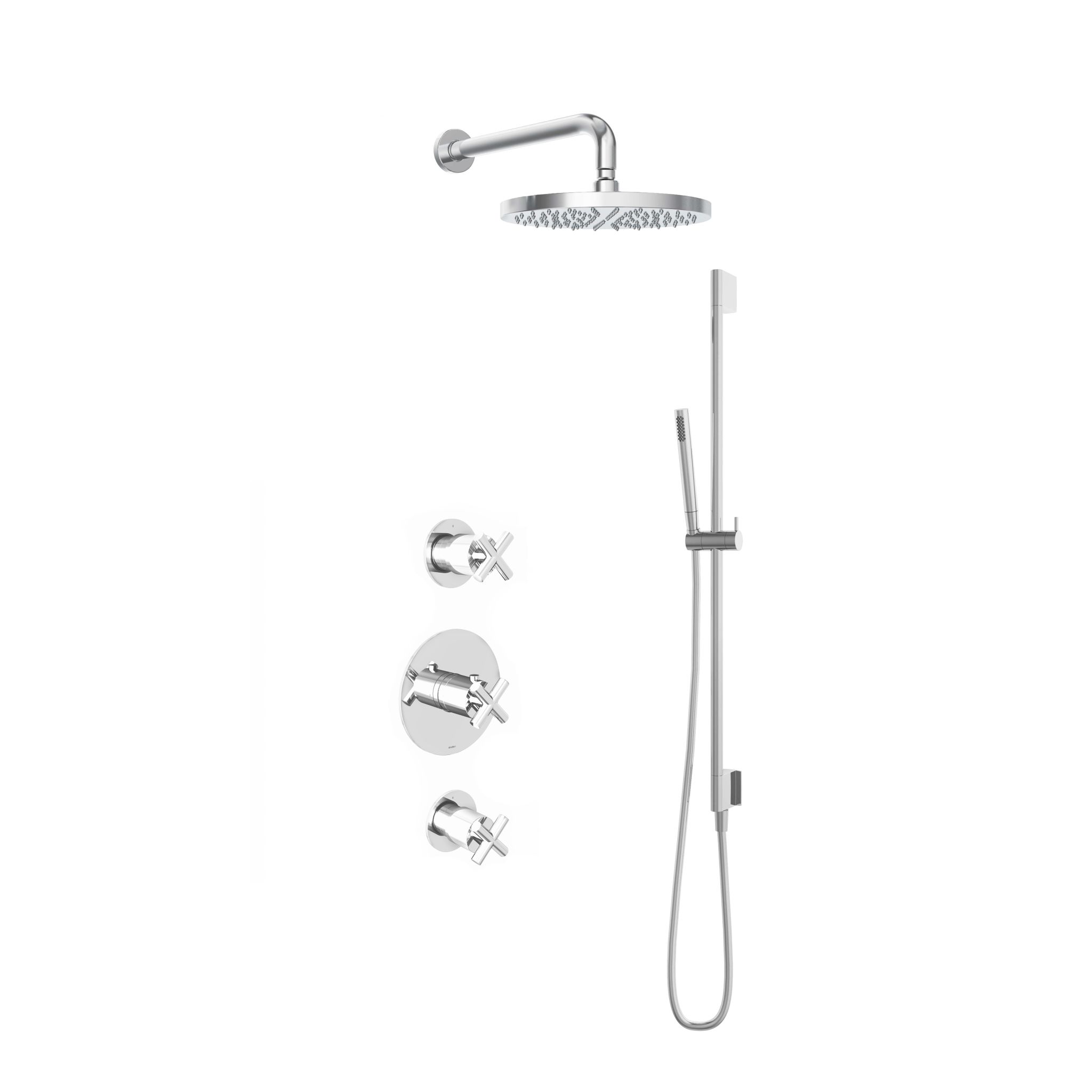 Hotbath Chap Inbouw Regendoucheset Rond Met 2 Stopkranen, Wandarm, Hoofddouche 30cm, Staafhanddouche En Glijstang Chroom