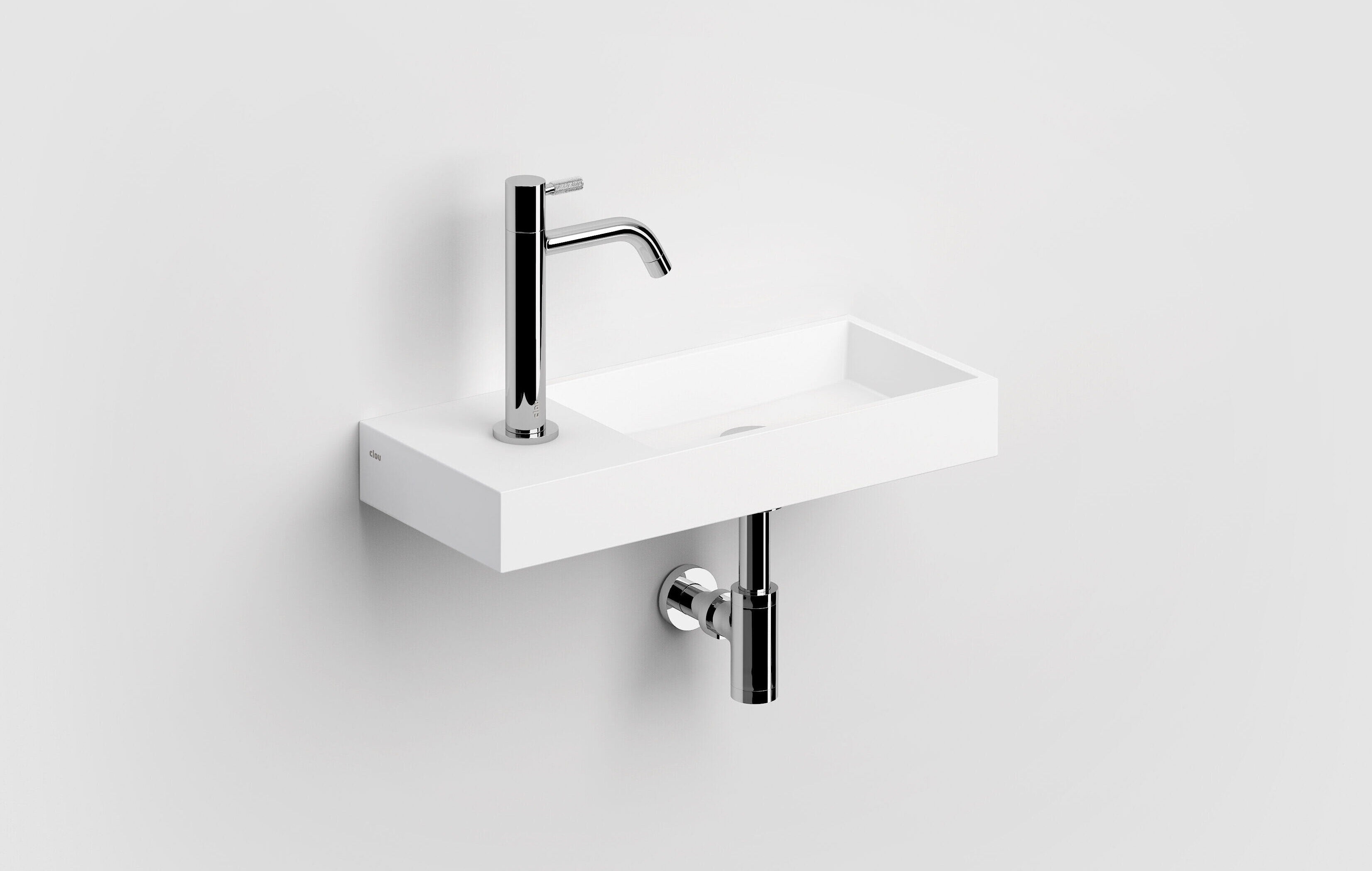 Clou Mini Wash Me fontein 45x19cm voorbewerkt kraangat links Aluite Wit mat