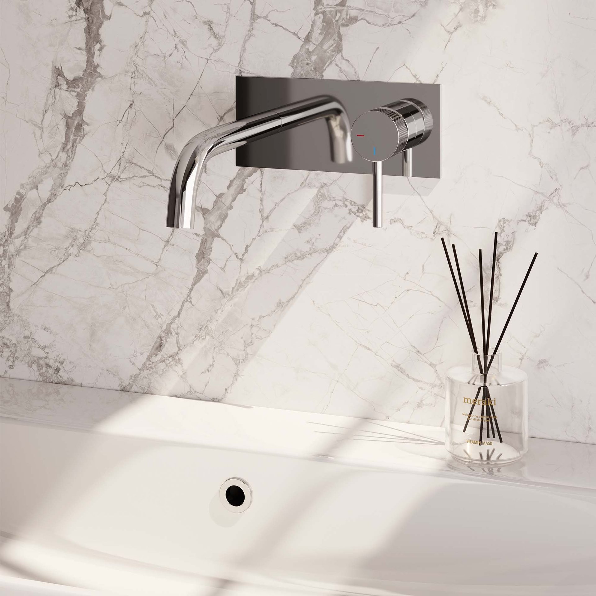 BRAUER Chrome Carving inbouw wastafelmengkraan met gebogen uitloop en afdekplaat model A1 chroom