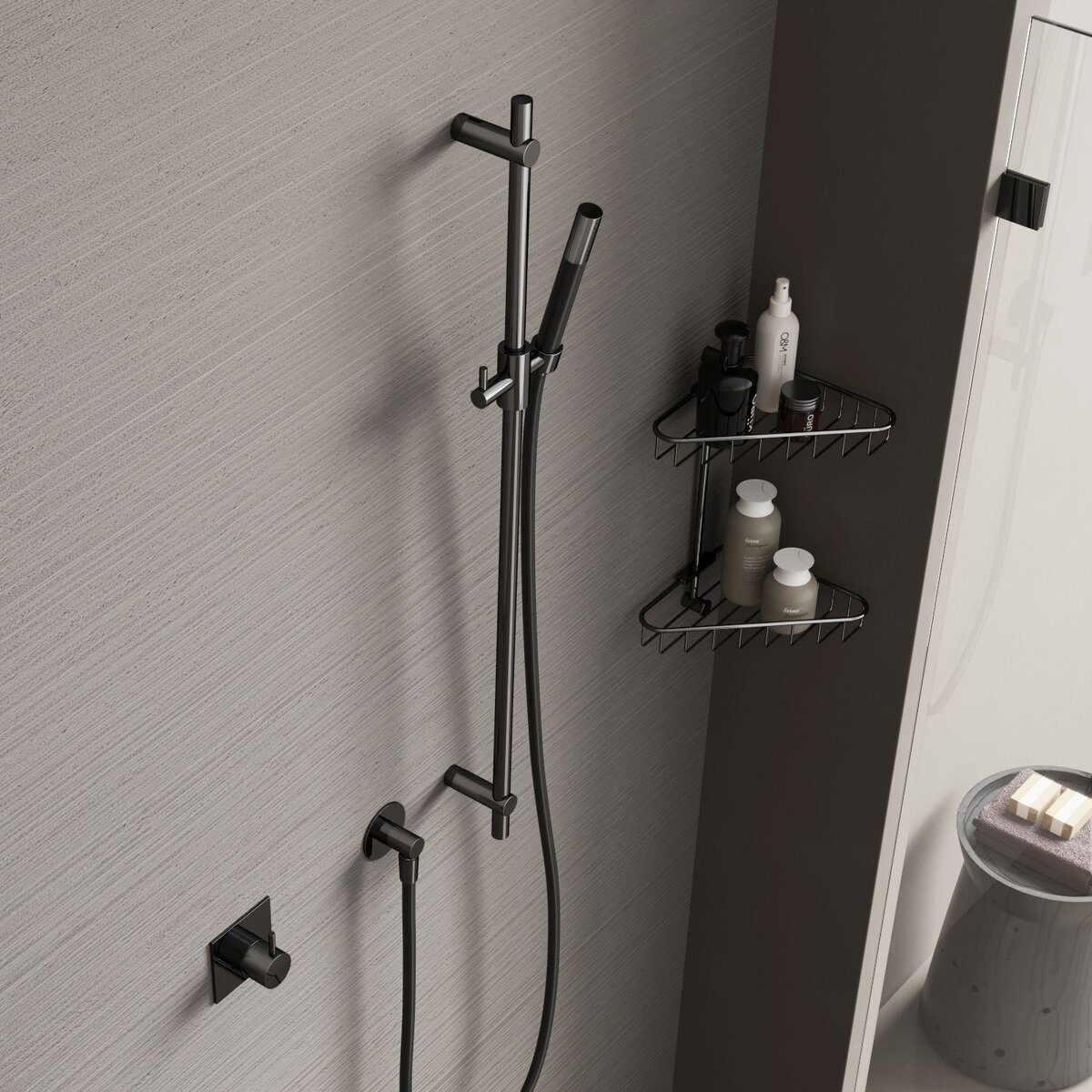 Hotbath Glijstang 90cm Met Wandaansluitbocht, Doucheslang 150cm En Staafhanddouche Zwart Chroom