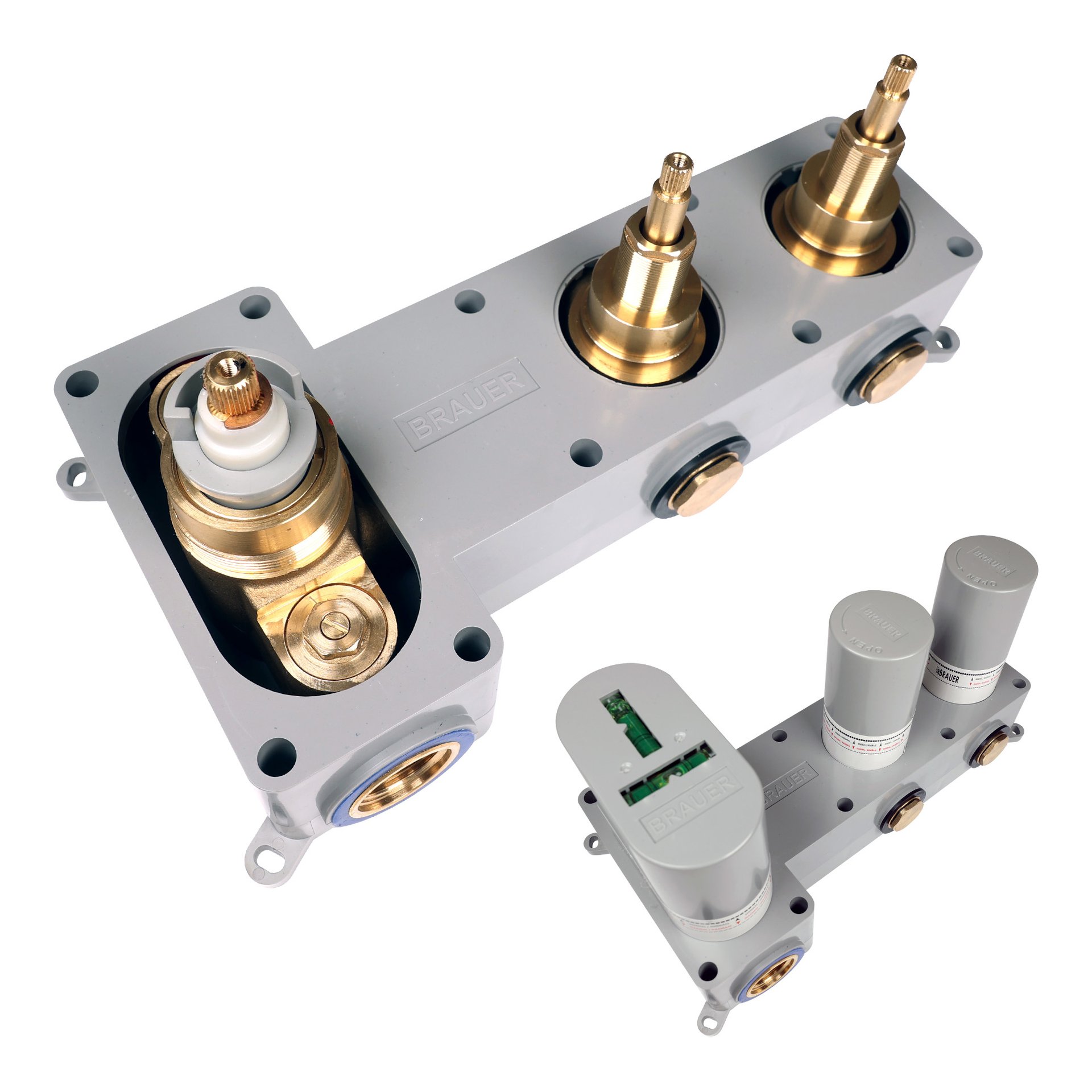 BRAUER Stripe inbouwthermostaat en 2 stopkranen met in- en afbouwdelen goud geborsteld PVD