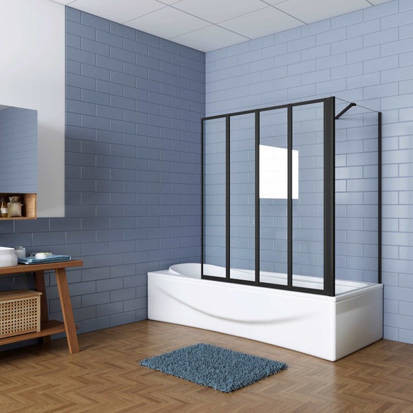 Badwand Black Bluebell 4-Delig 100X140 Met Zijwand 70cm 4Mm Helder Glas Mat Zwart