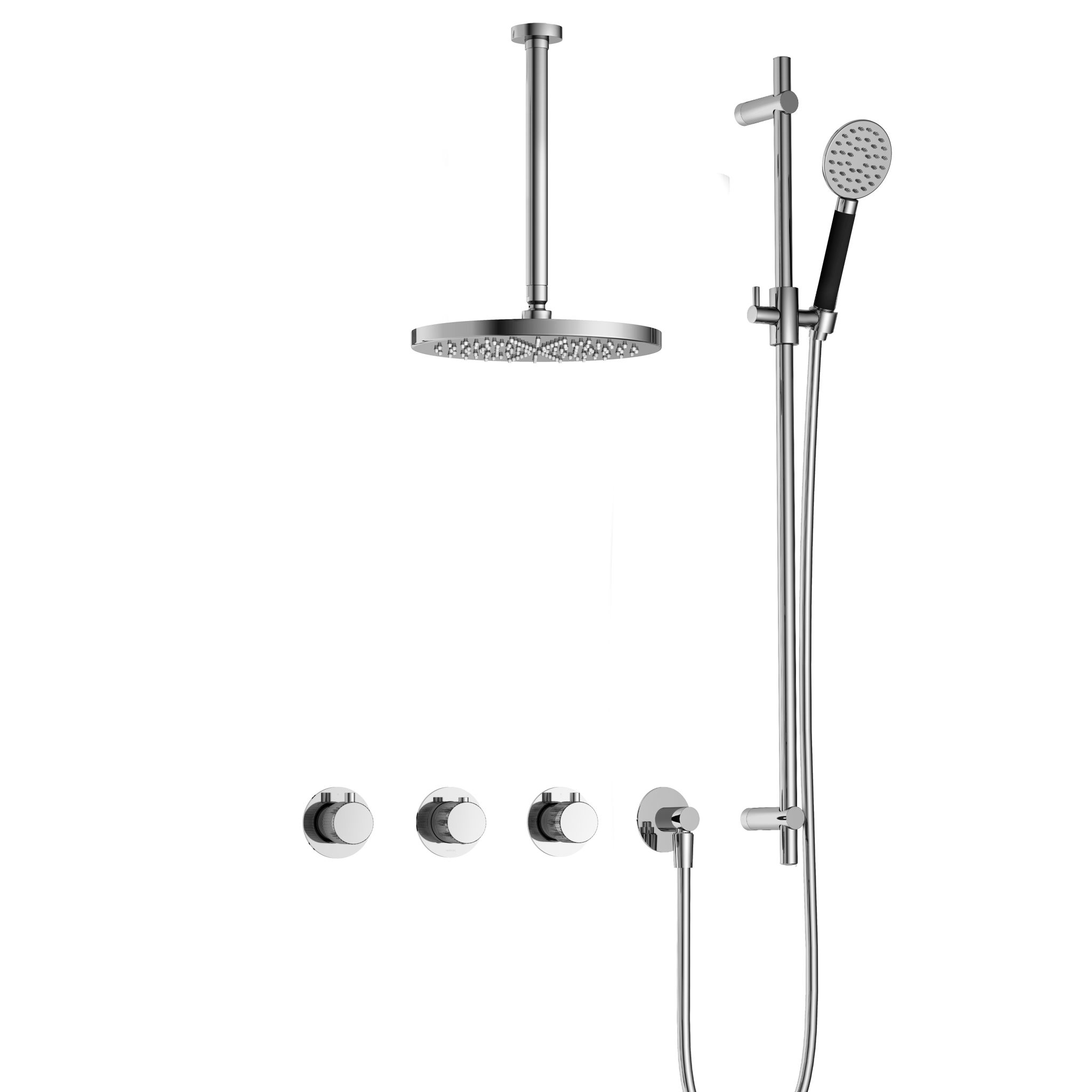 Hotbath Cobber X Inbouw Regendoucheset Met 2 Stopkranen, Plafondbuis 30cm, Hoofddouche 30cm, Ronde Handdouche En Glijstang Chroom