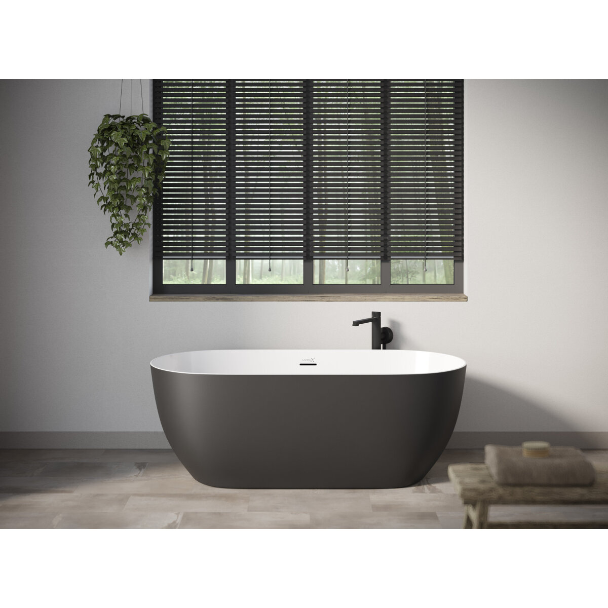 Looox Vrijstaand ligbad Chill 170 x 80 x 60 cm glans wit, buitenzijde mat zwart