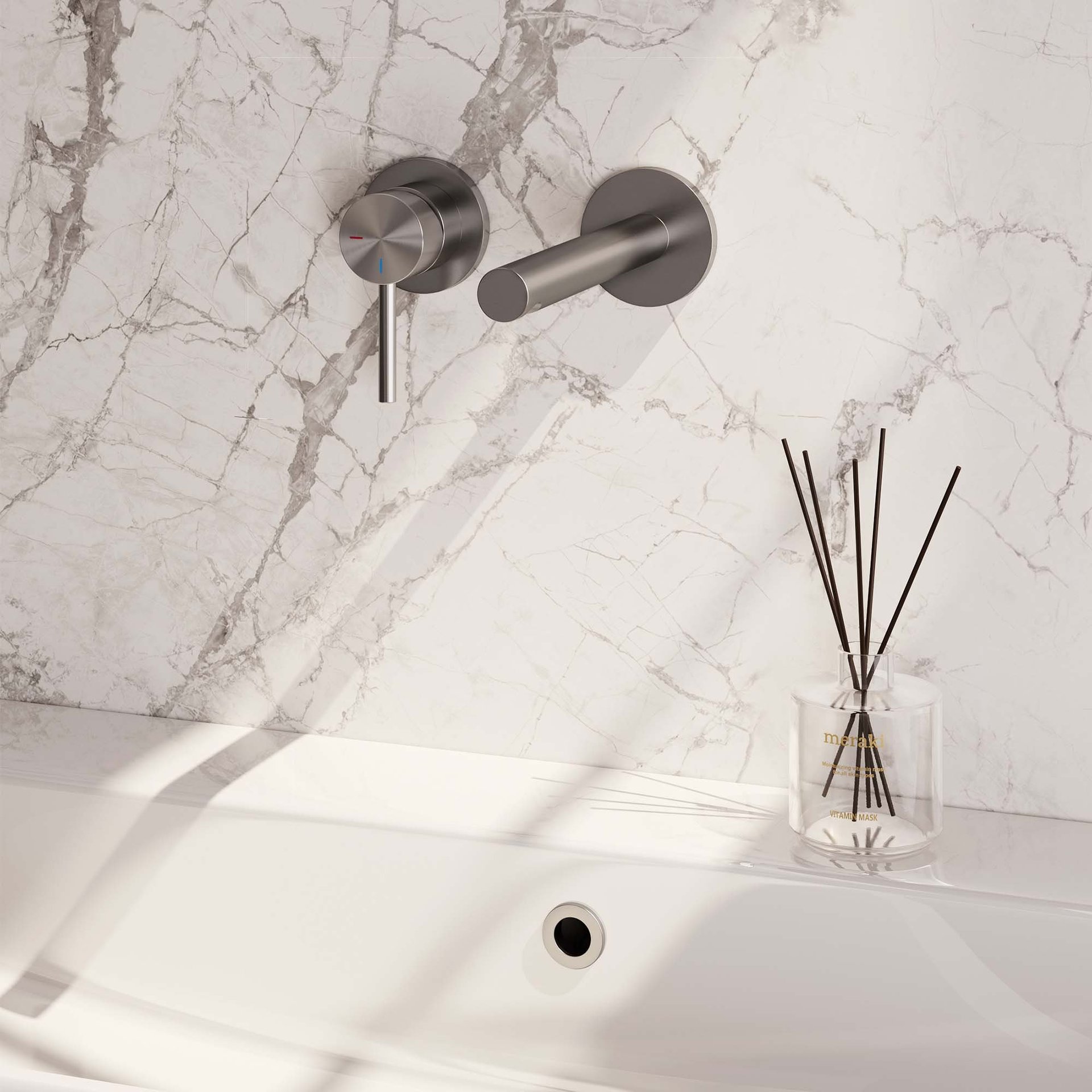 BRAUER Brushed Edition inbouw wastafelmengkraan met rechte uitloop en rozetten model A2 RVS geborsteld PVD