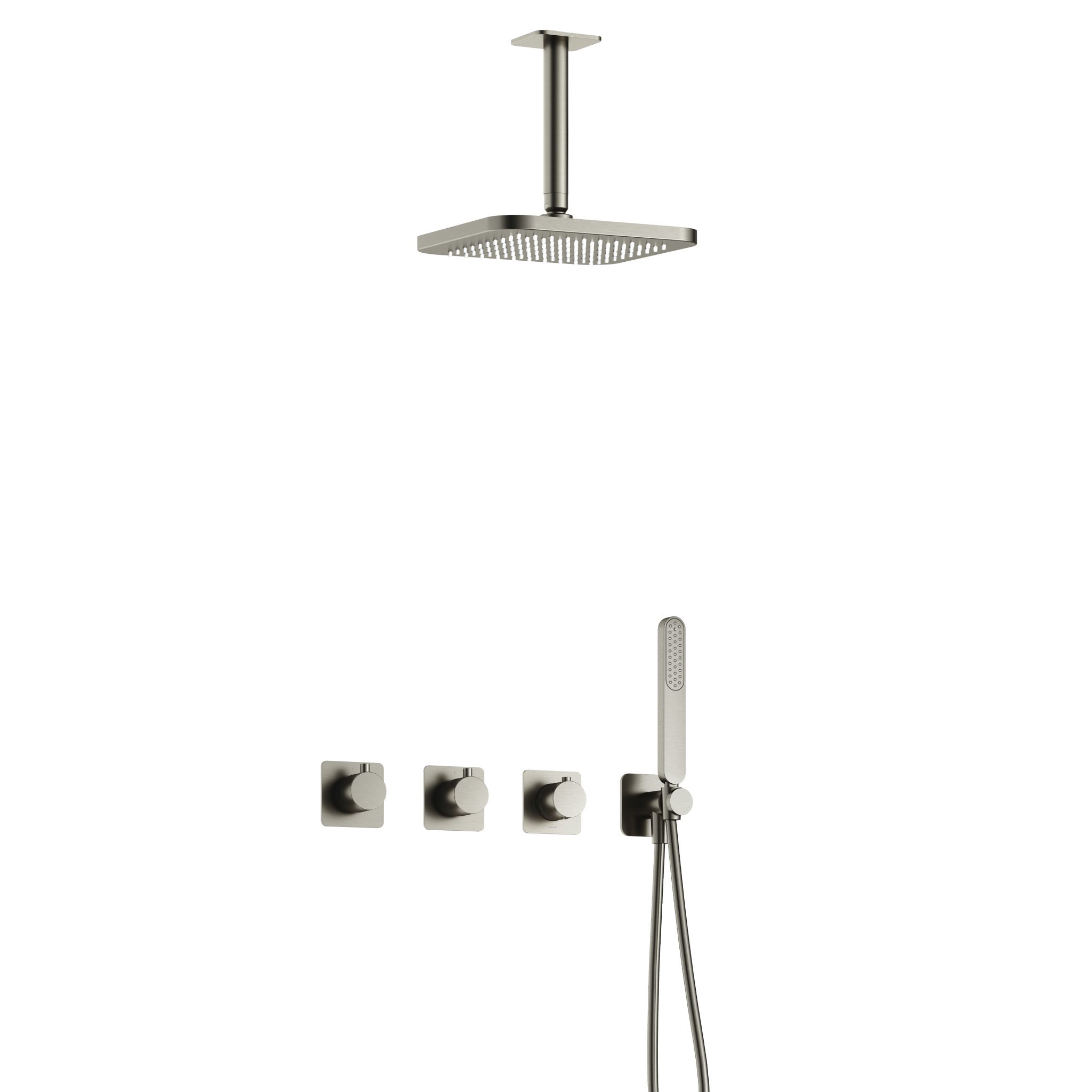 Hotbath Gal Inbouw Regendoucheset Met 2 Stopkranen, Plafondbuis 15cm, Hoofddouche 22x22cm En Staafhanddouche Geborsteld Nikkel PVD