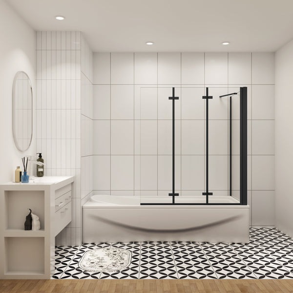 Badwand Black Hyacint 3-Delig 130X140 Met Zijwand 75cm 6Mm Helder Glas Antikalk Mat Zwart